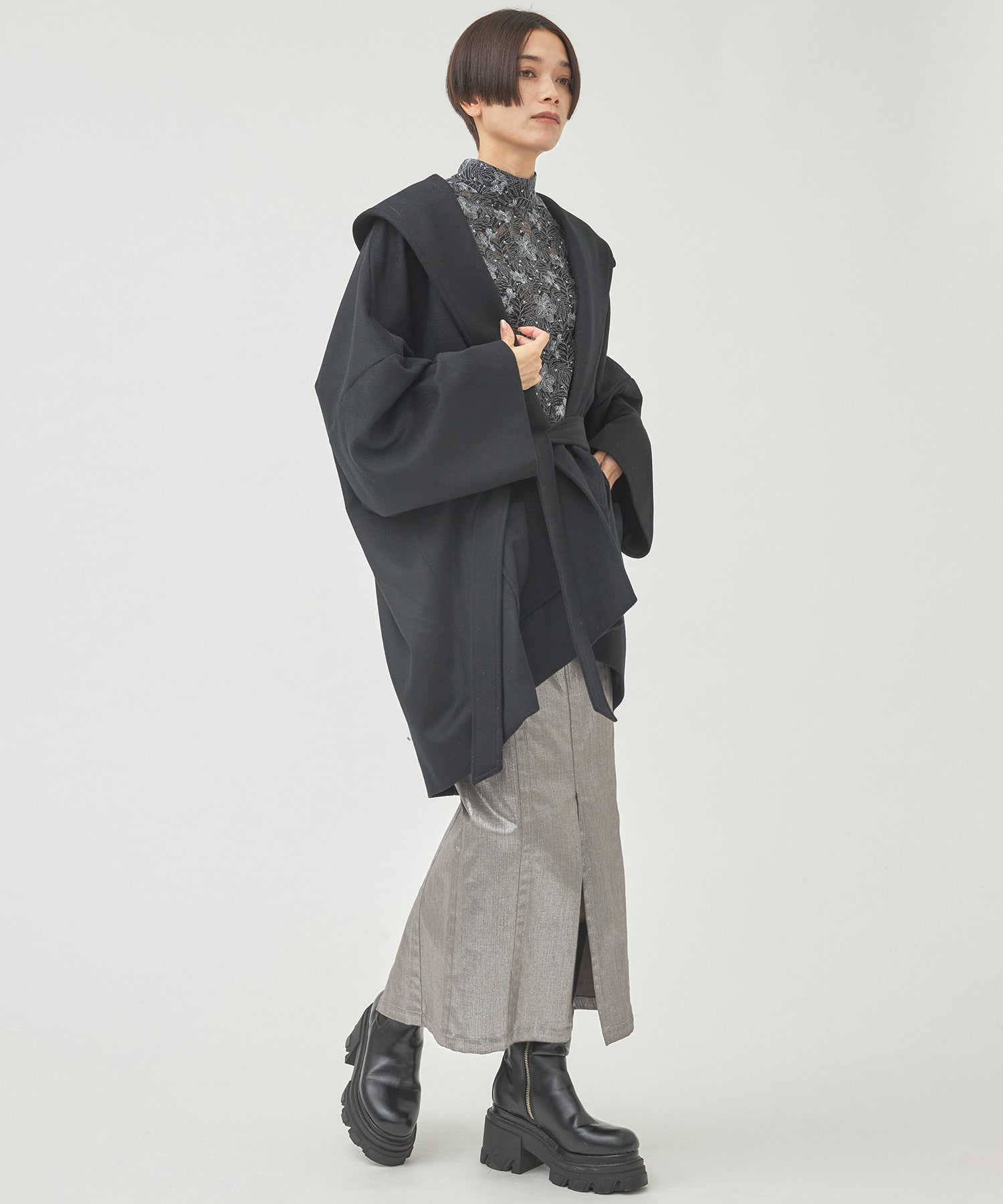 ショールカラーコクーンコート(2 BLACK): Dessin de mode: WOMENS