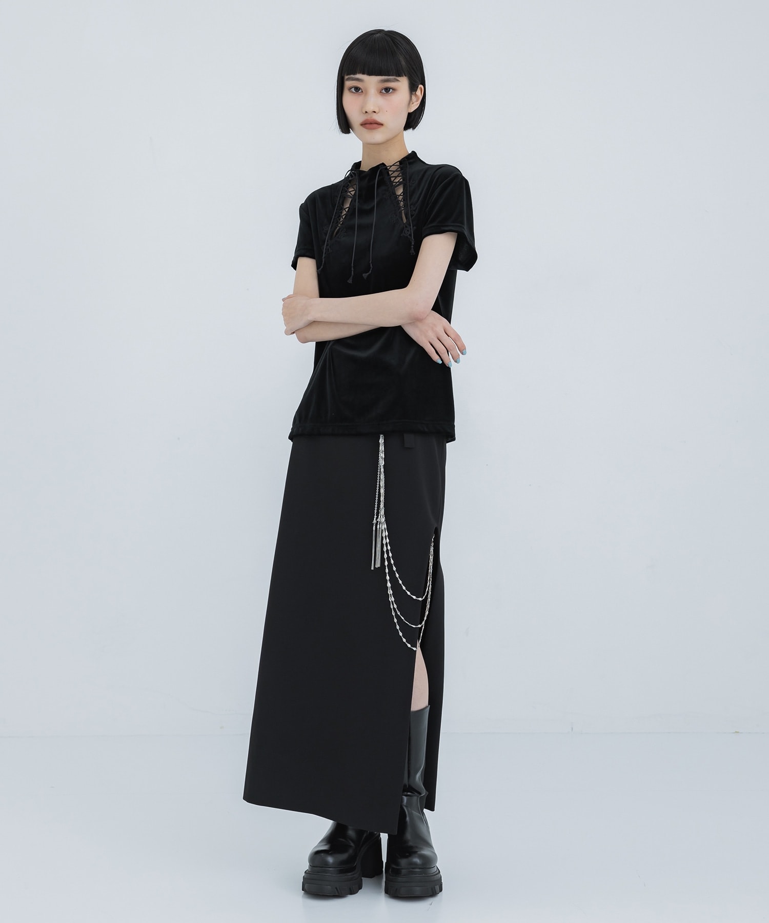 lace up darts velour pullover(1 BLACK): tanakadaisuke: WOMENS ...