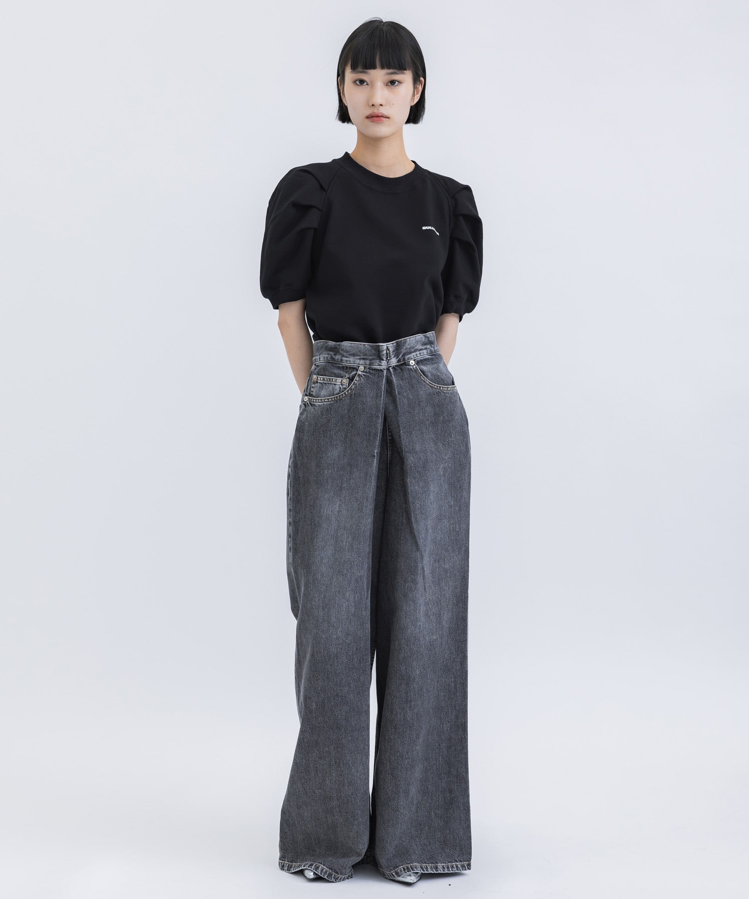 WASHED DENIM WIDE PANTS (SHORT LENGTH) JOHN LAWRENCE SULLIVAN