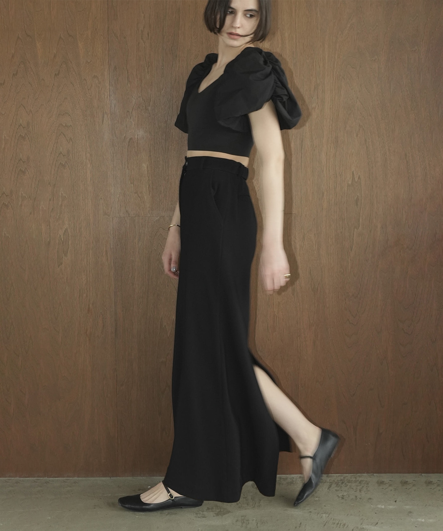 RIB STRIPE STRAIGHT SKIRT CLANE