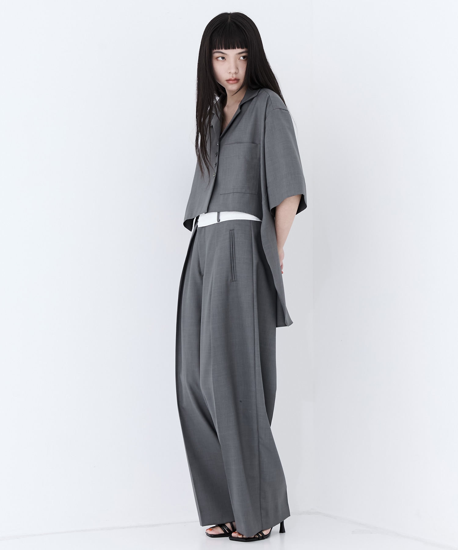 トップス STUDIOUS Open Collar Shirt Gray Open Collar Shirt(FREE GREY): STUDIOUS: WOMENS｜ STUDIOUS