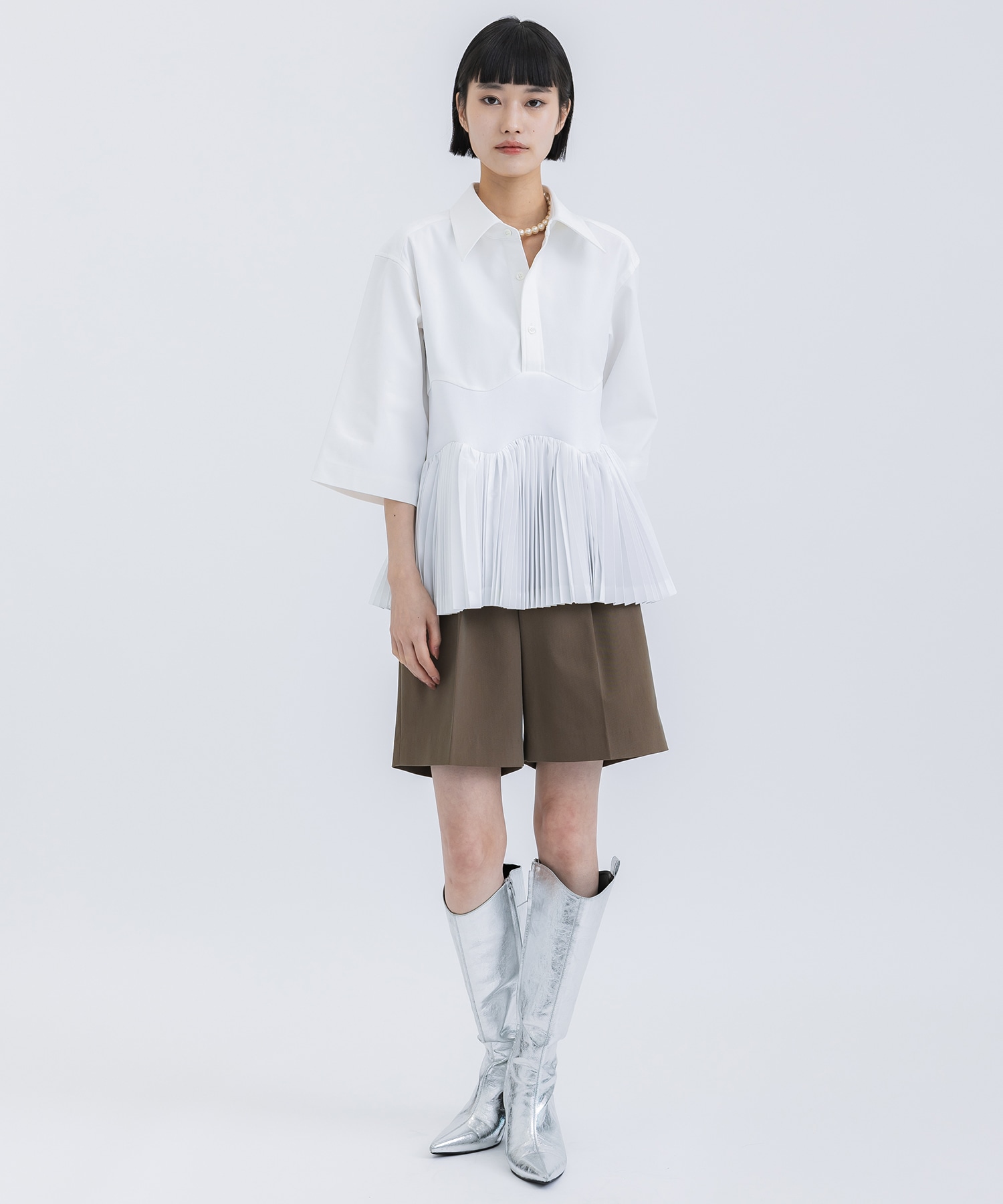 Taffeta pleats S/S shirt(36 WHITE): TOGA PULLA: STUDIOUS WOMEN 