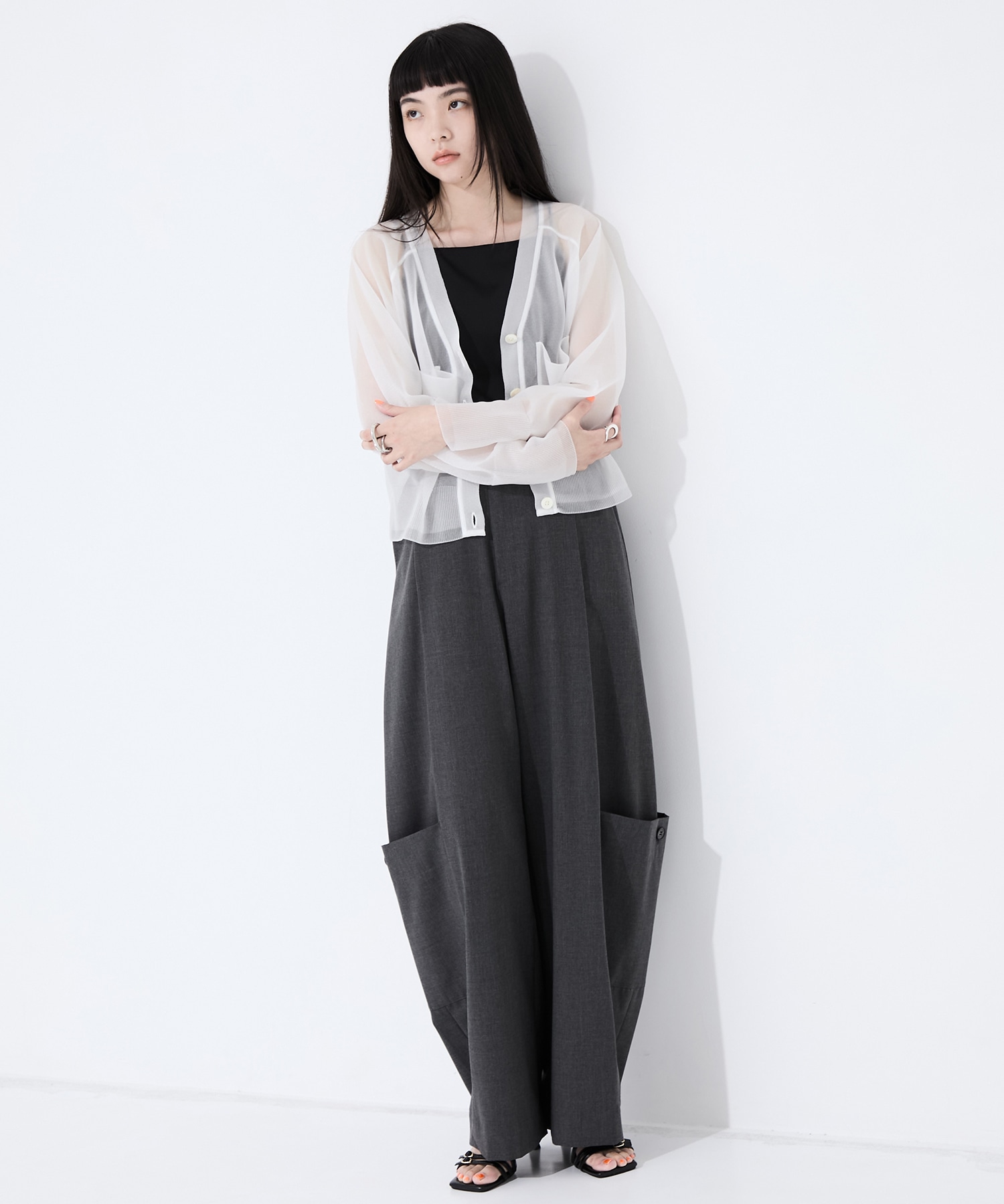 V-Neck Sheer Knit Cardigan STUDIOUS
