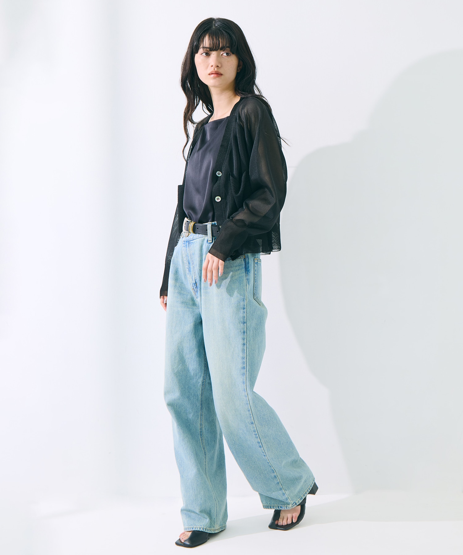 V-Neck Sheer Knit Cardigan STUDIOUS