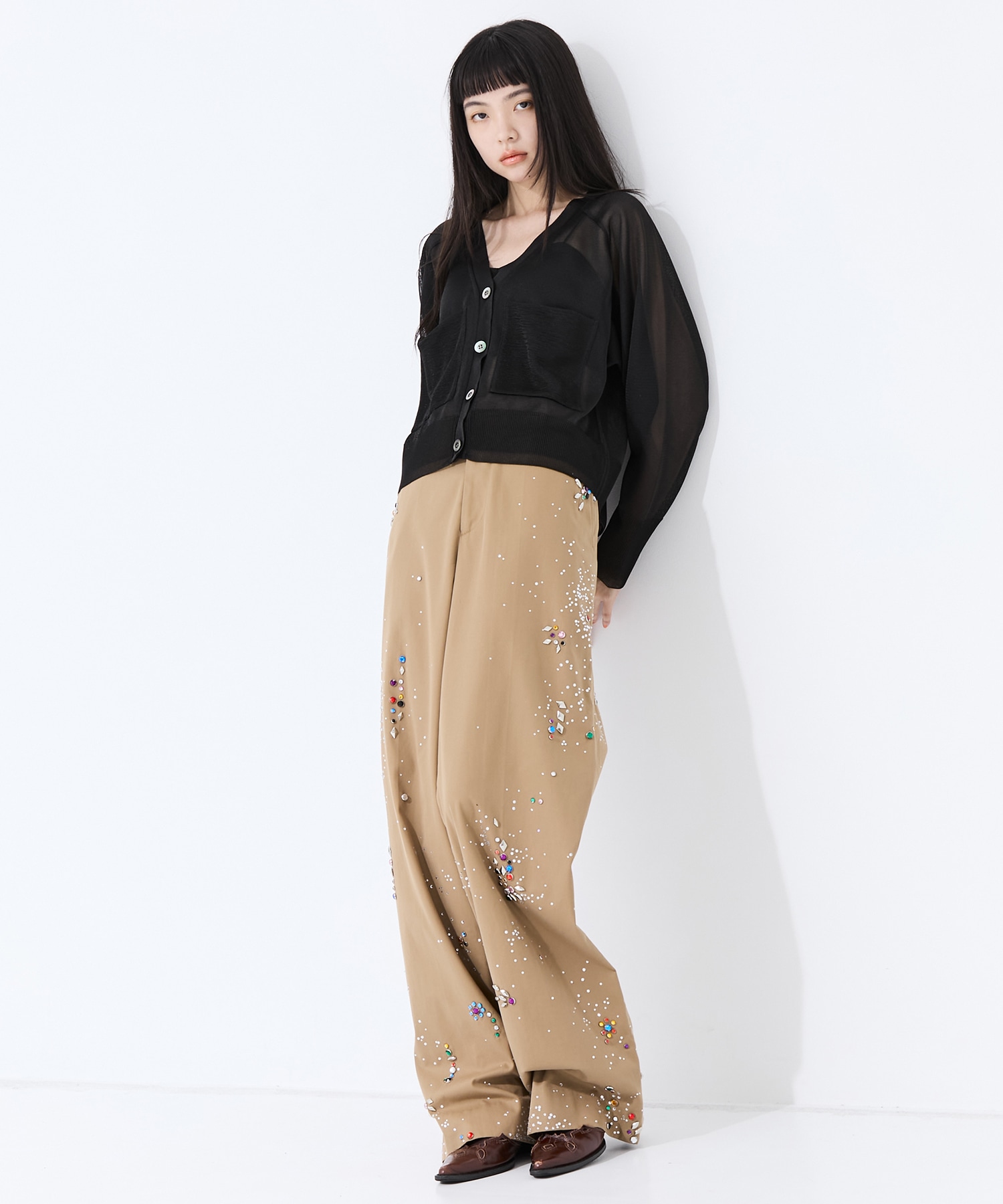 V-Neck Sheer Knit Cardigan STUDIOUS