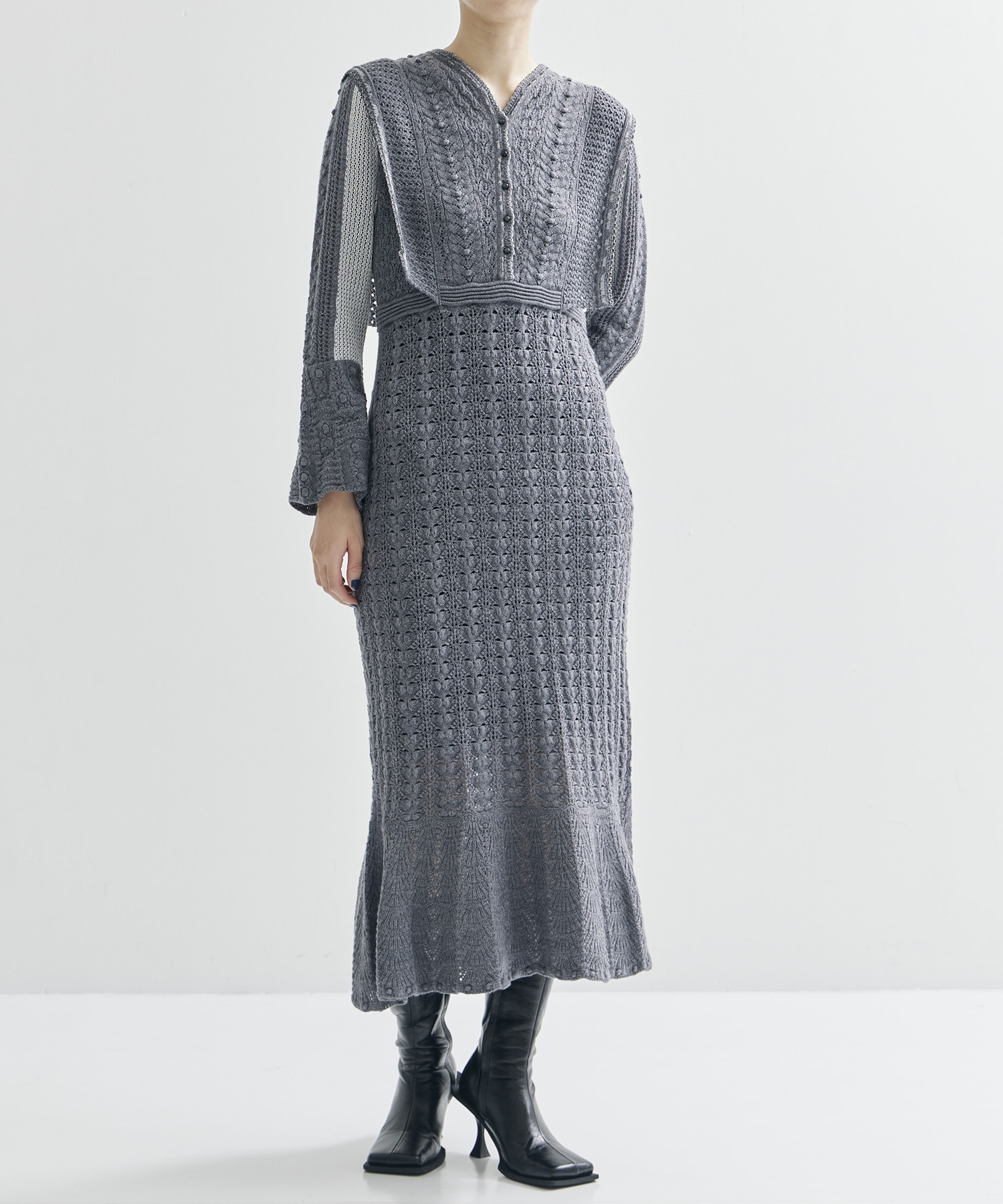 Openwork Pattern Knitted Dress Mame Kurogouchi