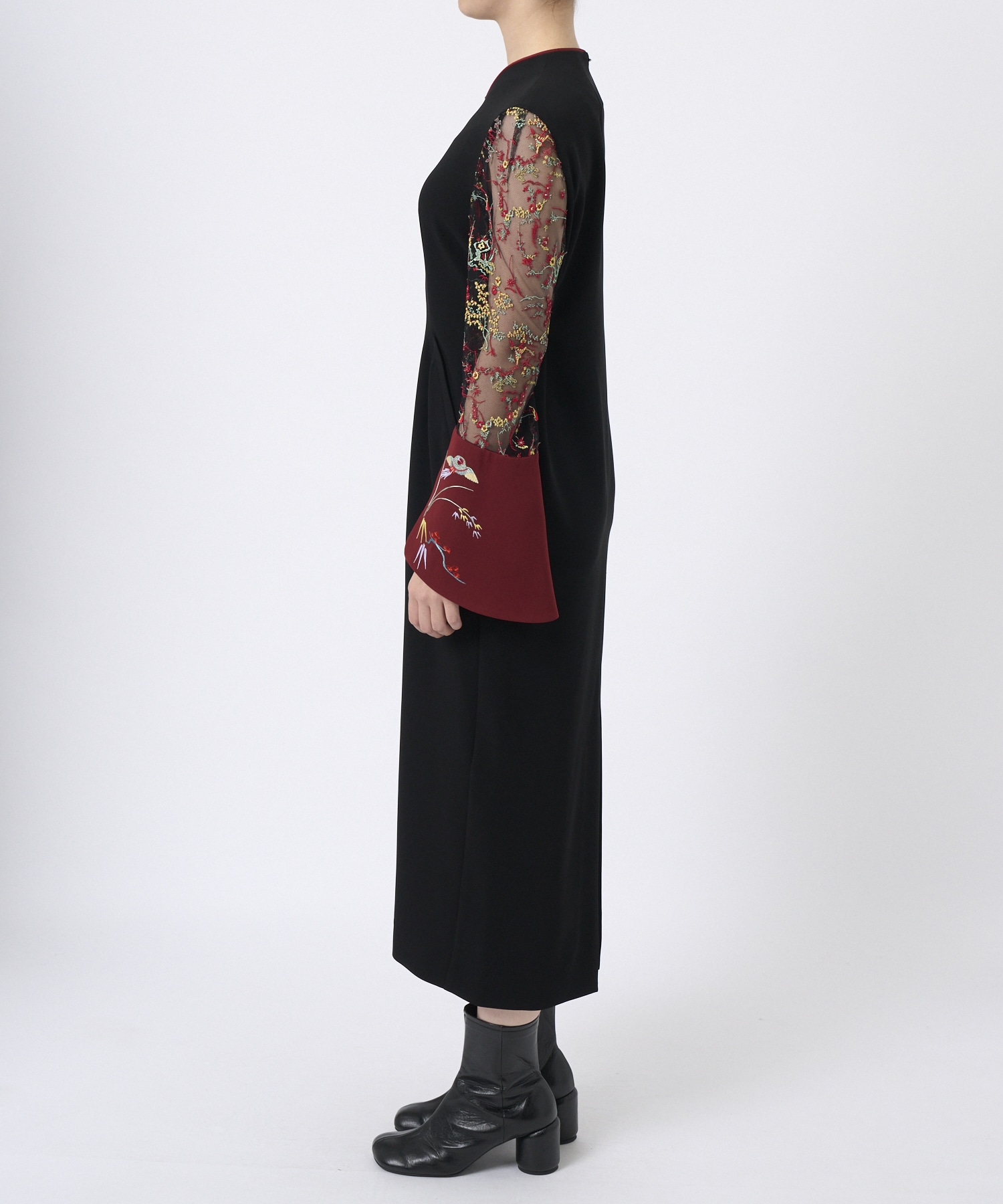 Acetate Polyester Floral Lace-Sleeve Dress Mame Kurogouchi