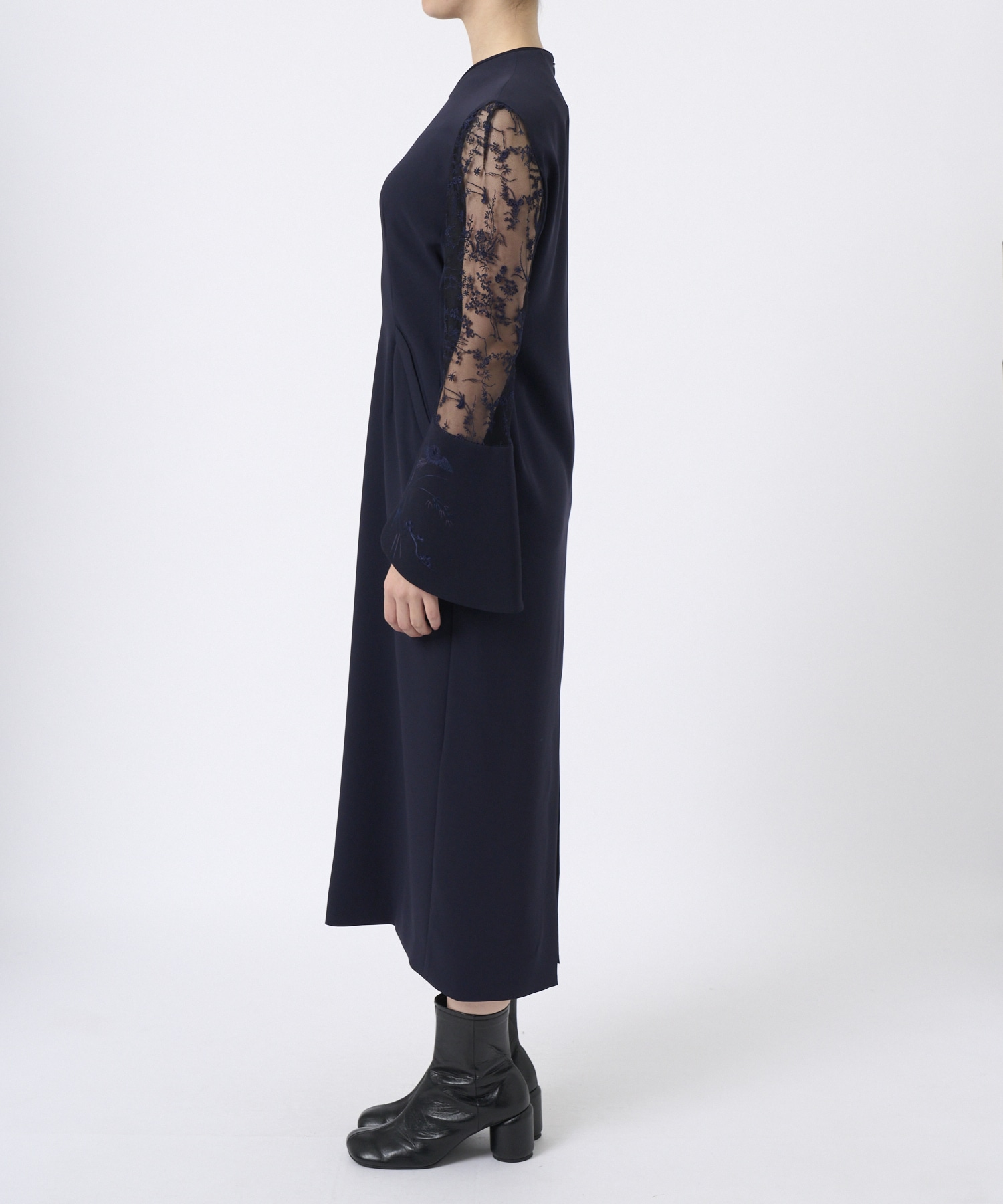 Acetate Polyester Floral Lace-Sleeve Dress Mame Kurogouchi