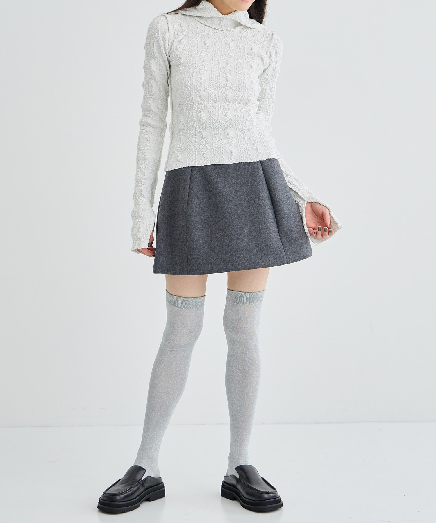 SHRUNK-KNIT LONG-SLEEVE TOP SAILOR HIGH-NECK kotohayokozawa