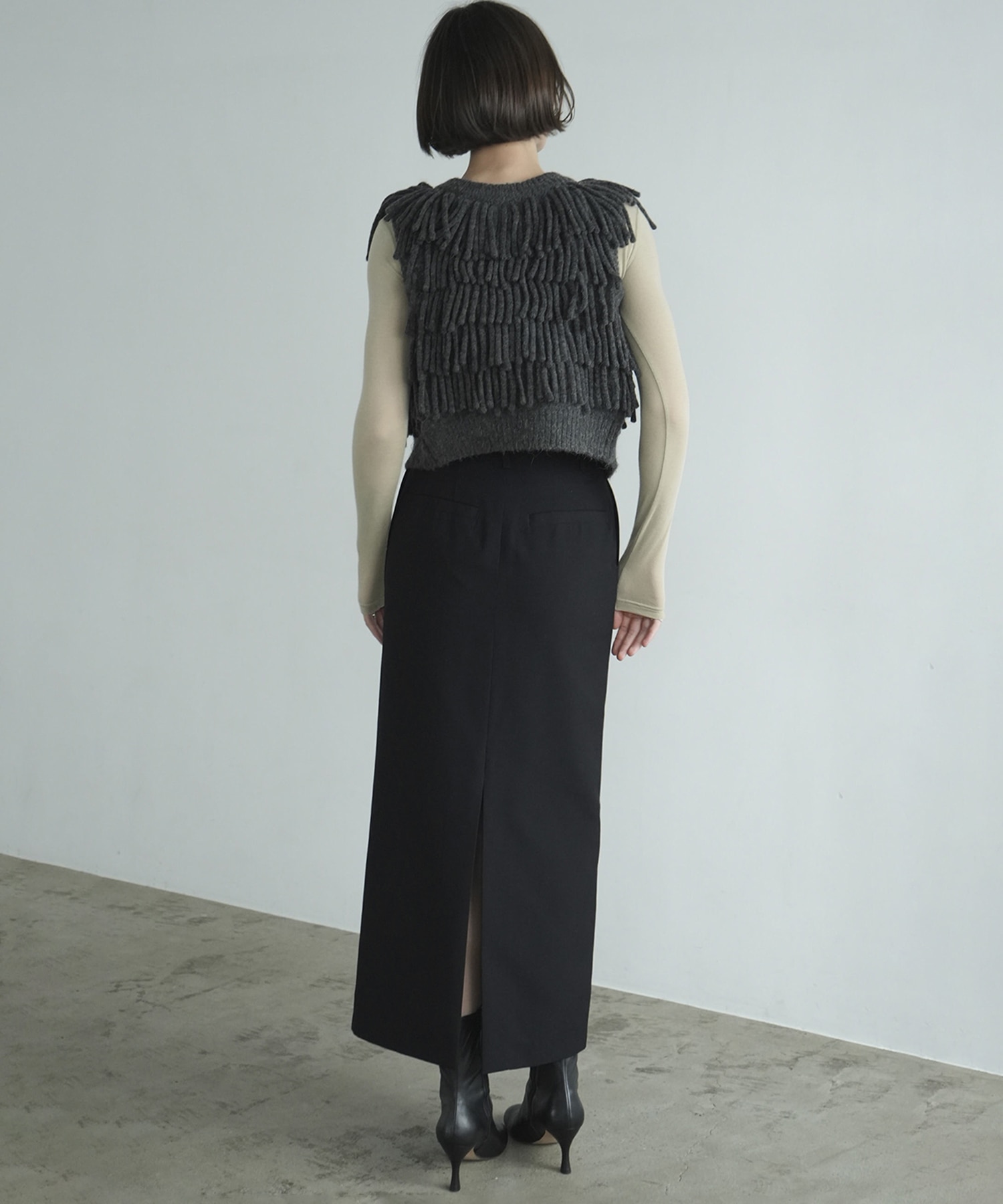 W FACE FRINGE KNIT VEST CLANE