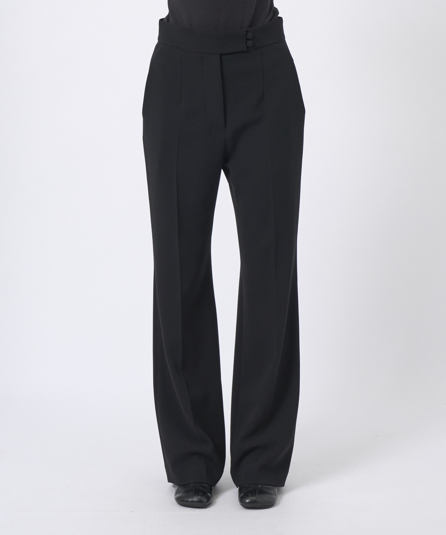 Acetate Polyester High Waisted Center Creased Suit Trousers Mame Kurogouchi