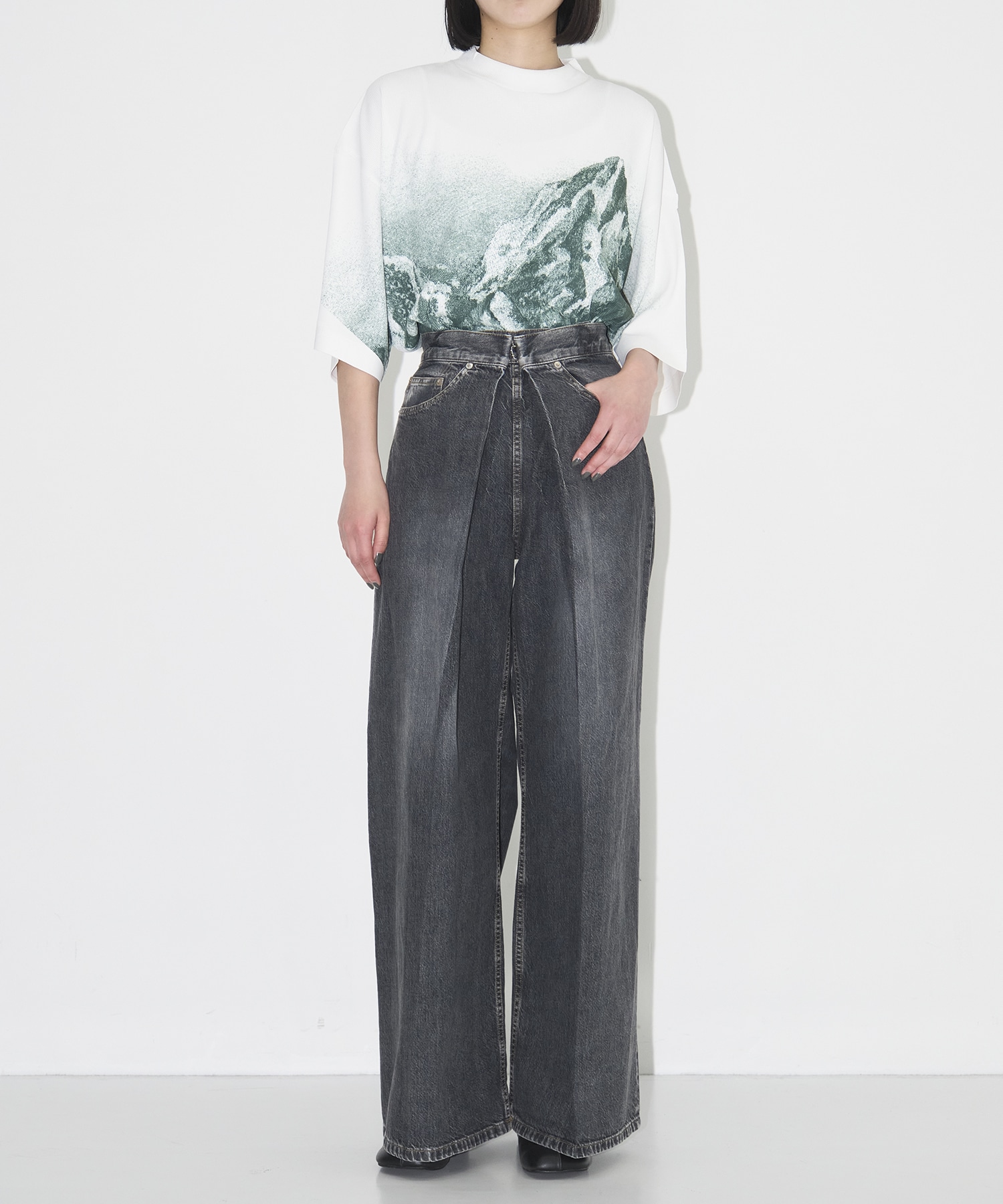WASHED DENIM WIDE PANTS (SHORT LENGTH) JOHN LAWRENCE SULLIVAN