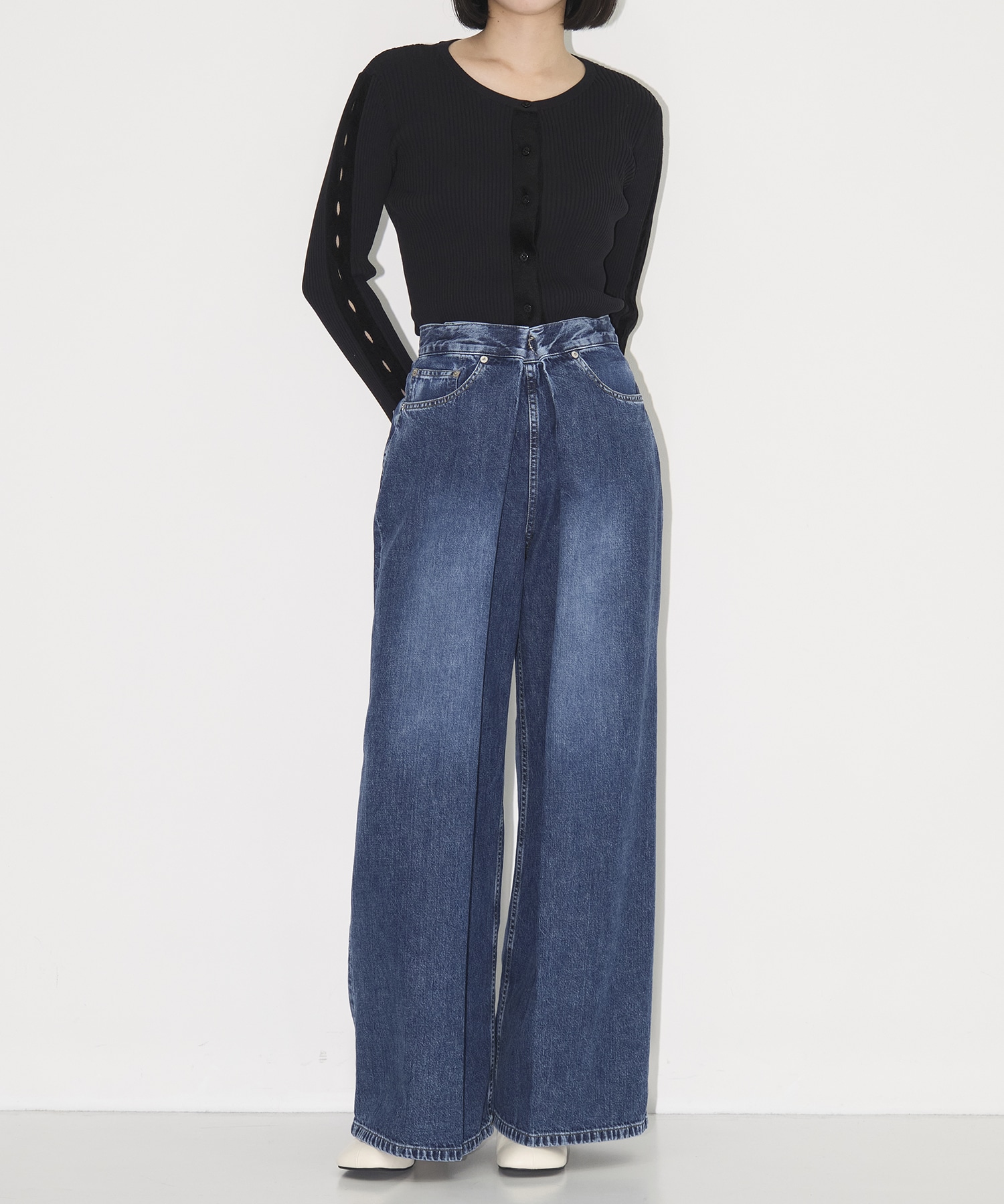 WASHED DENIM WIDE PANTS (SHORT LENGTH) JOHN LAWRENCE SULLIVAN