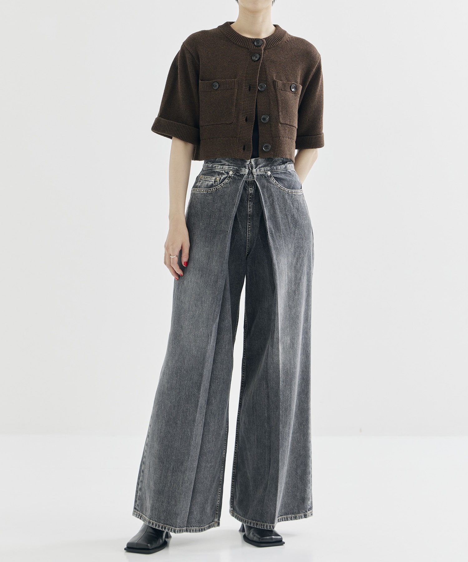 WASHED DENIM WIDE PANTS (SHORT LENGTH) JOHN LAWRENCE SULLIVAN