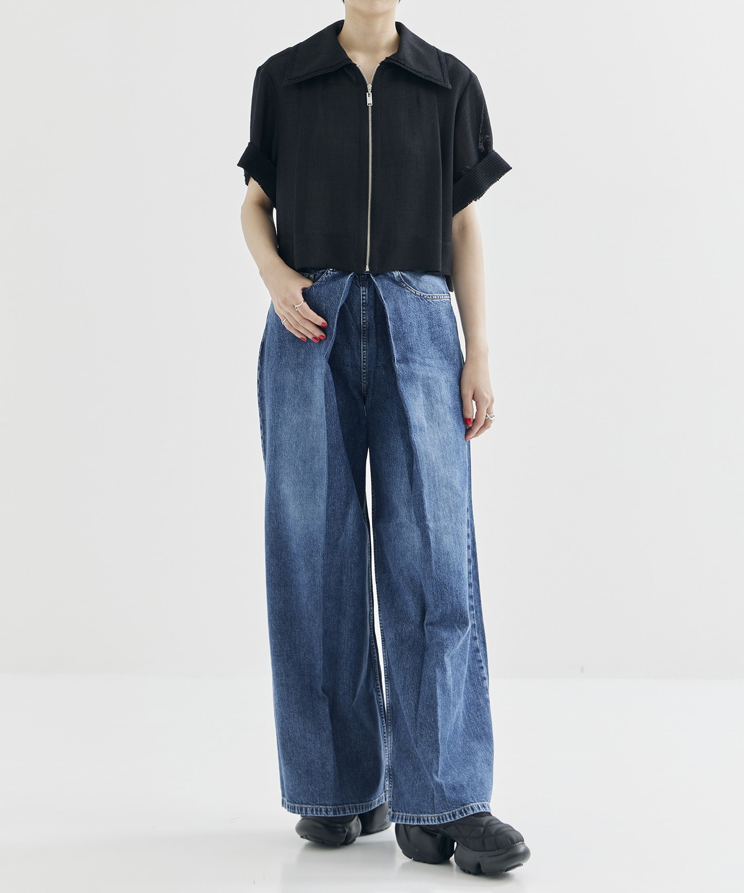 WASHED DENIM WIDE PANTS (SHORT LENGTH) JOHN LAWRENCE SULLIVAN