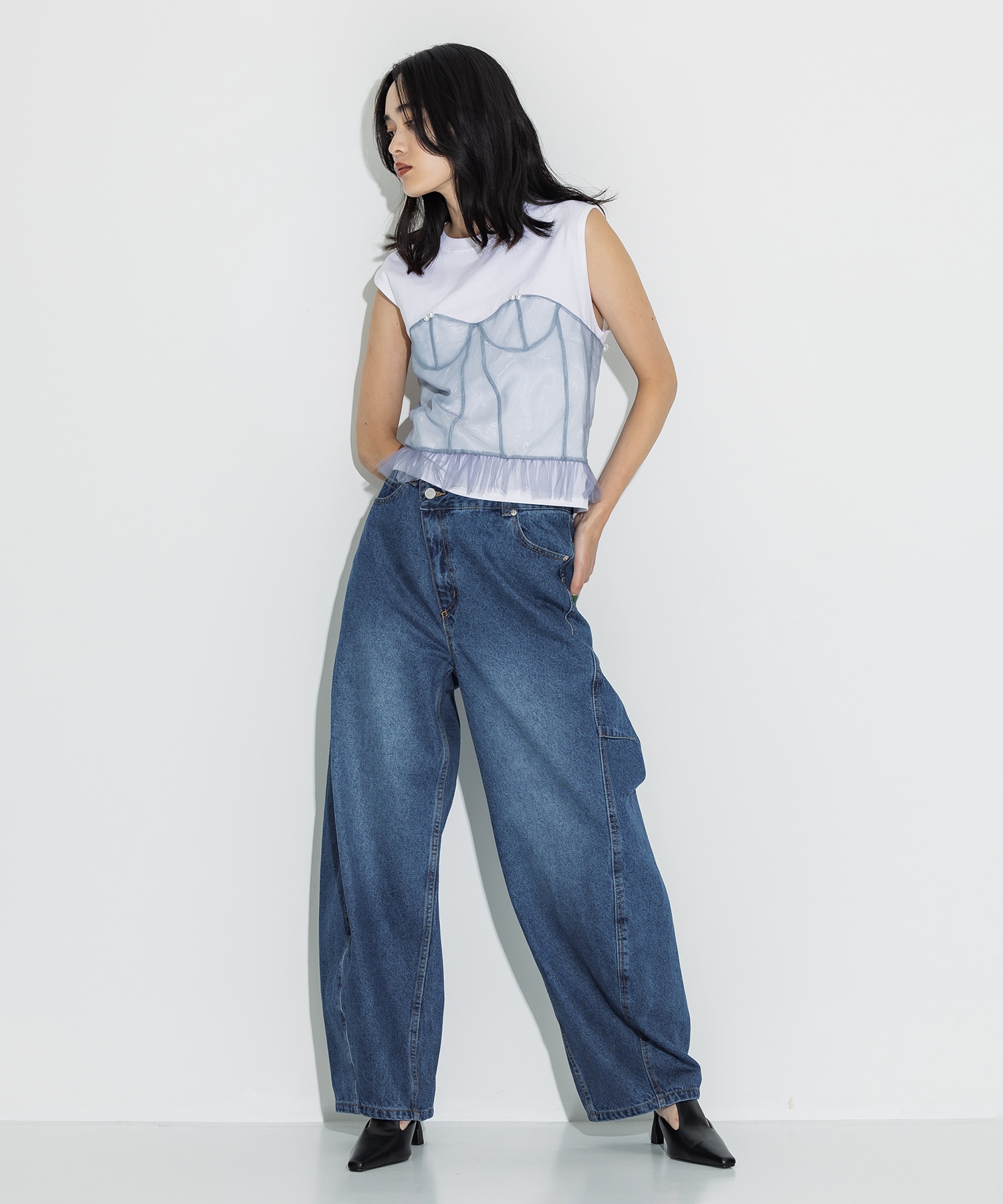 OVER WAIST SWITCHING DENIM AMERI