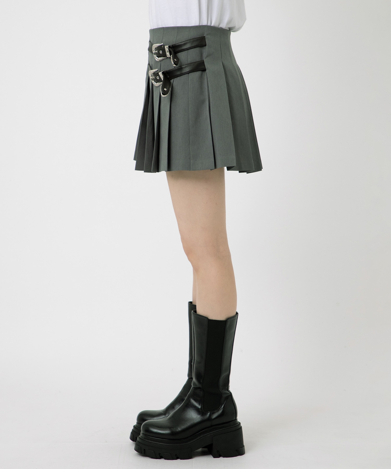 silver buckle pleats skirt tanakadaisuke