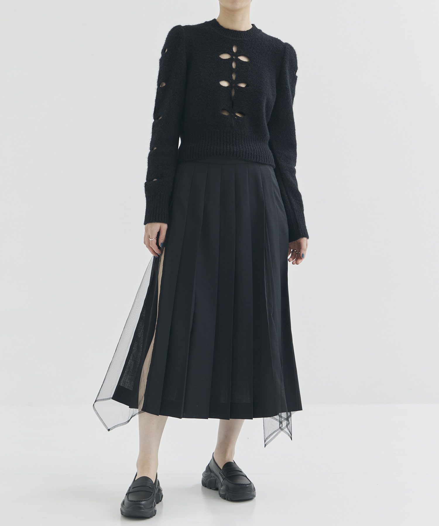 WOOL & TULLE COMBINED PLEATED SKIRT FETICO