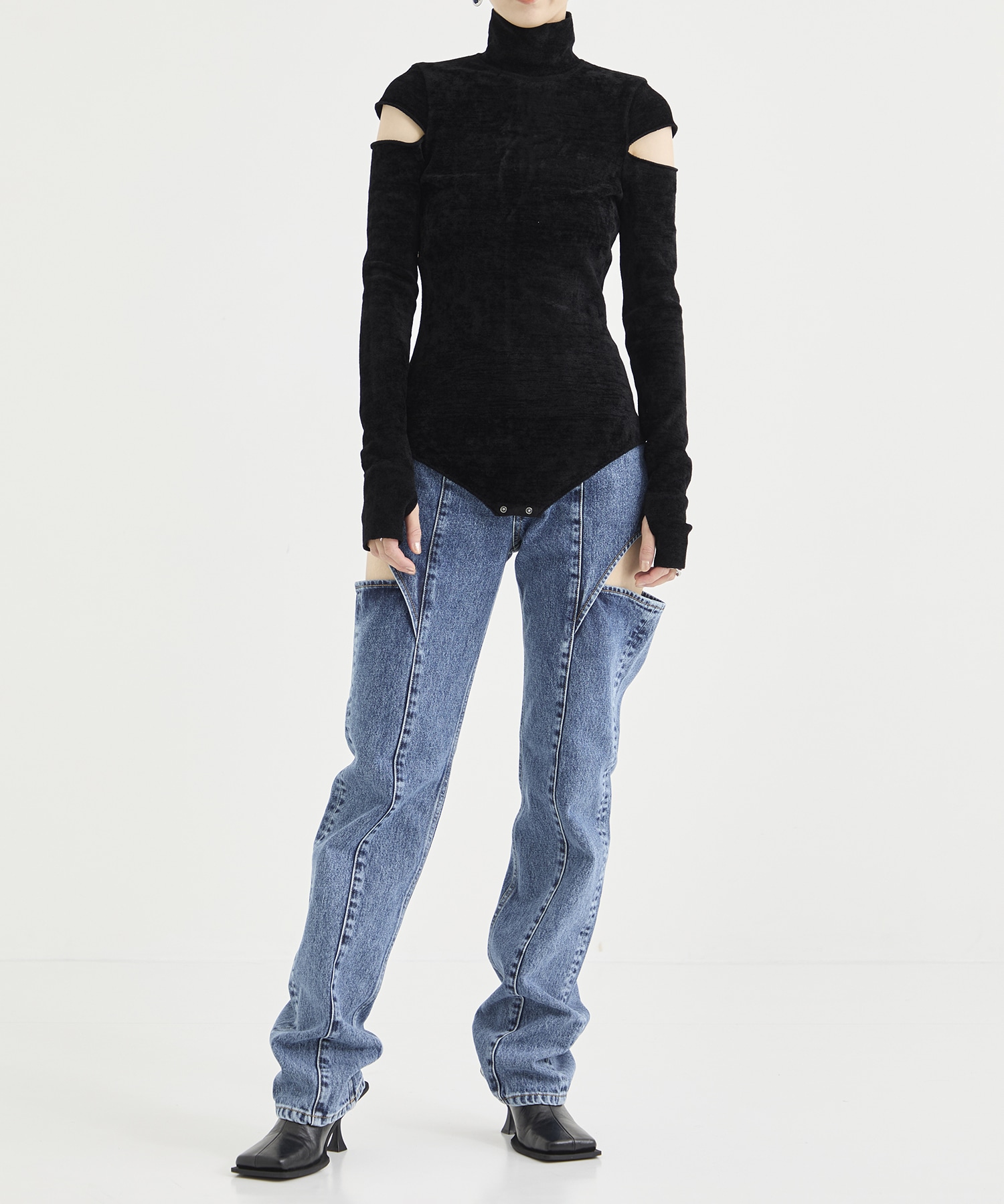 VELOUR KNIT TURTLENECK BODYSUTS FETICO