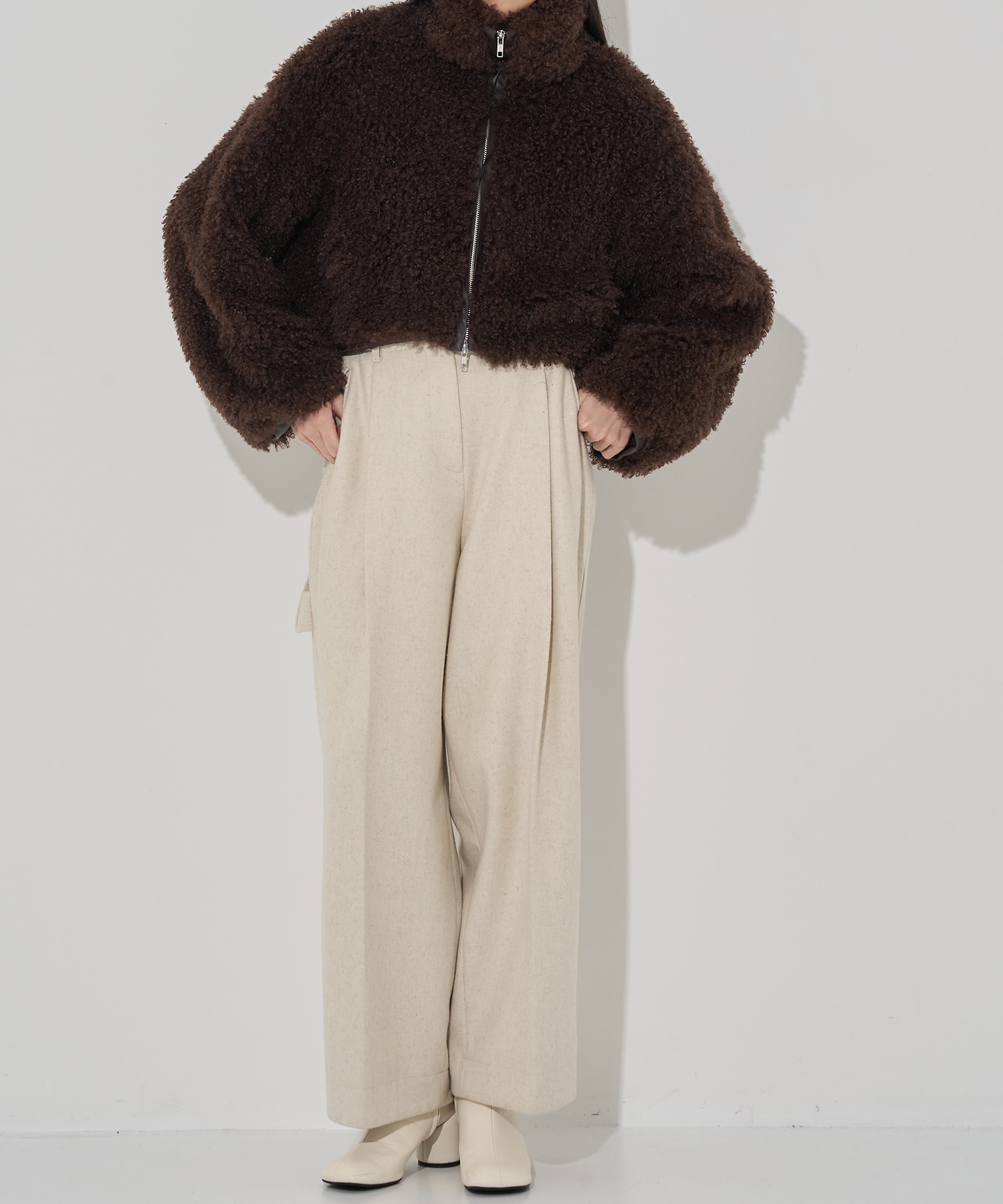 CRIMPED FUR CROPPED BLOUSON THINGS THAT MATTER