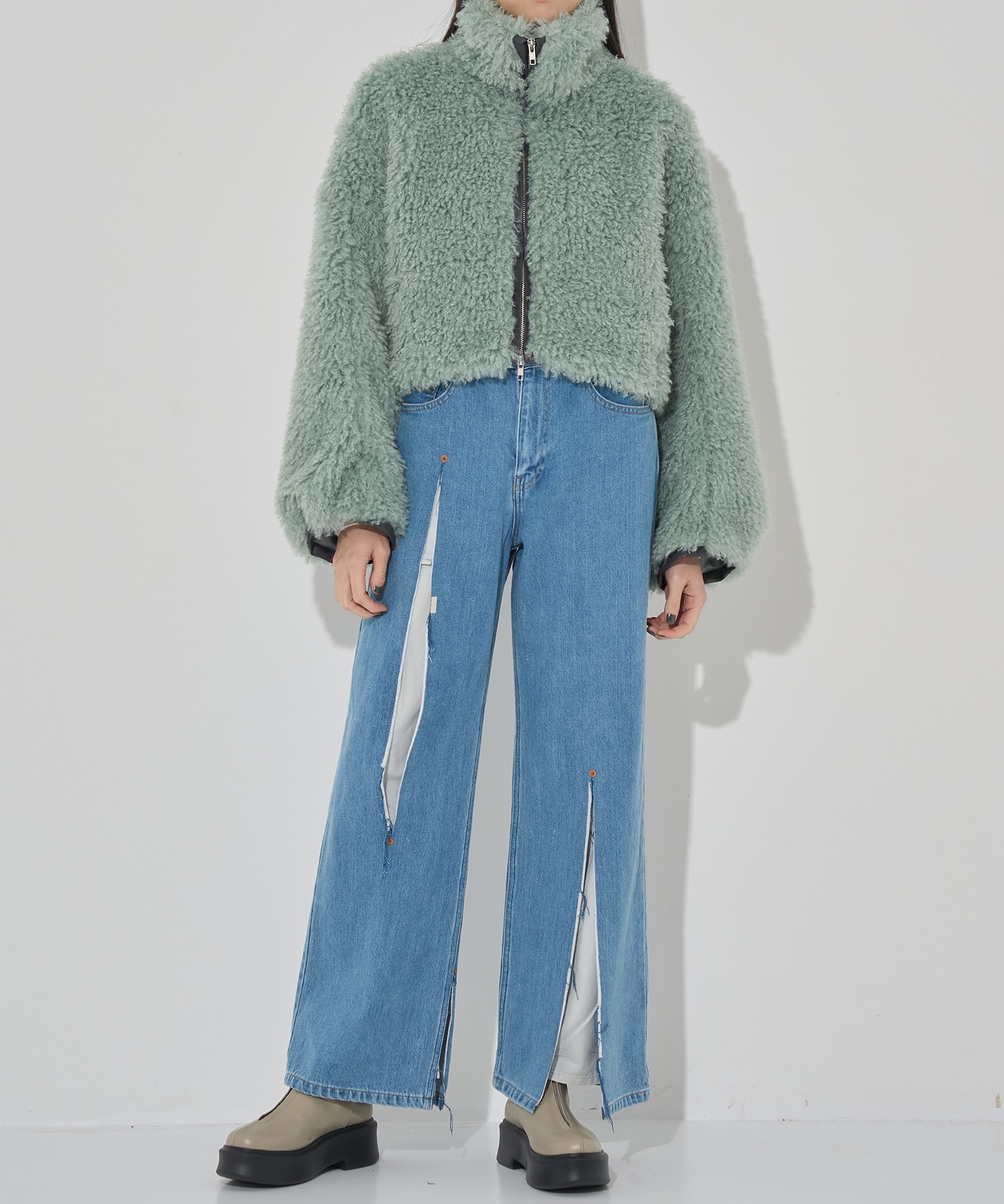 CRIMPED FUR CROPPED BLOUSON THINGS THAT MATTER