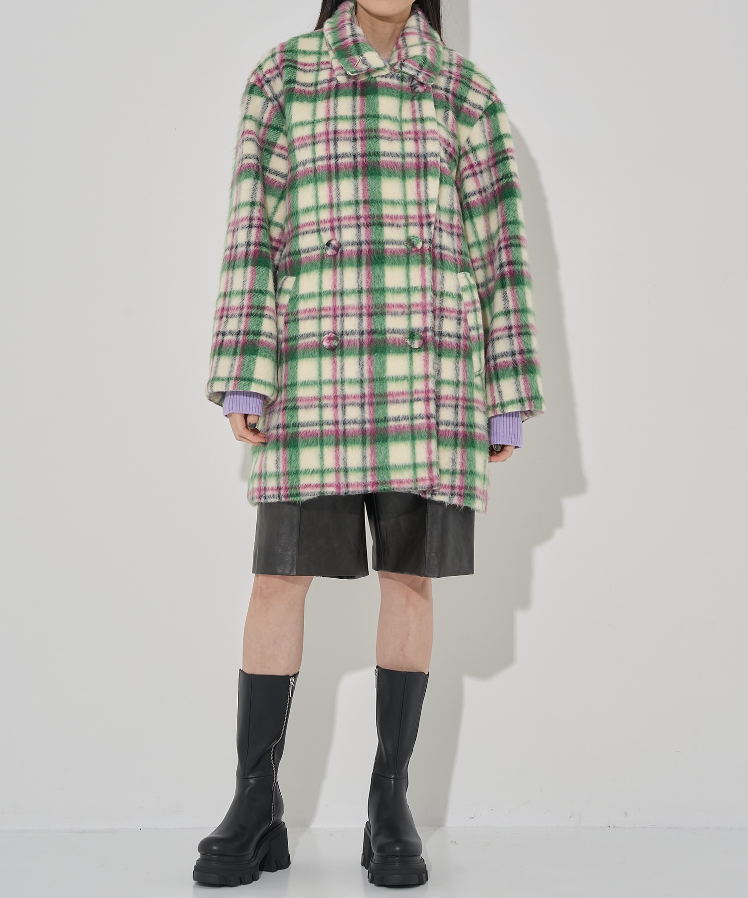 ADORABLE SHAGGY CHECK COAT AMERI