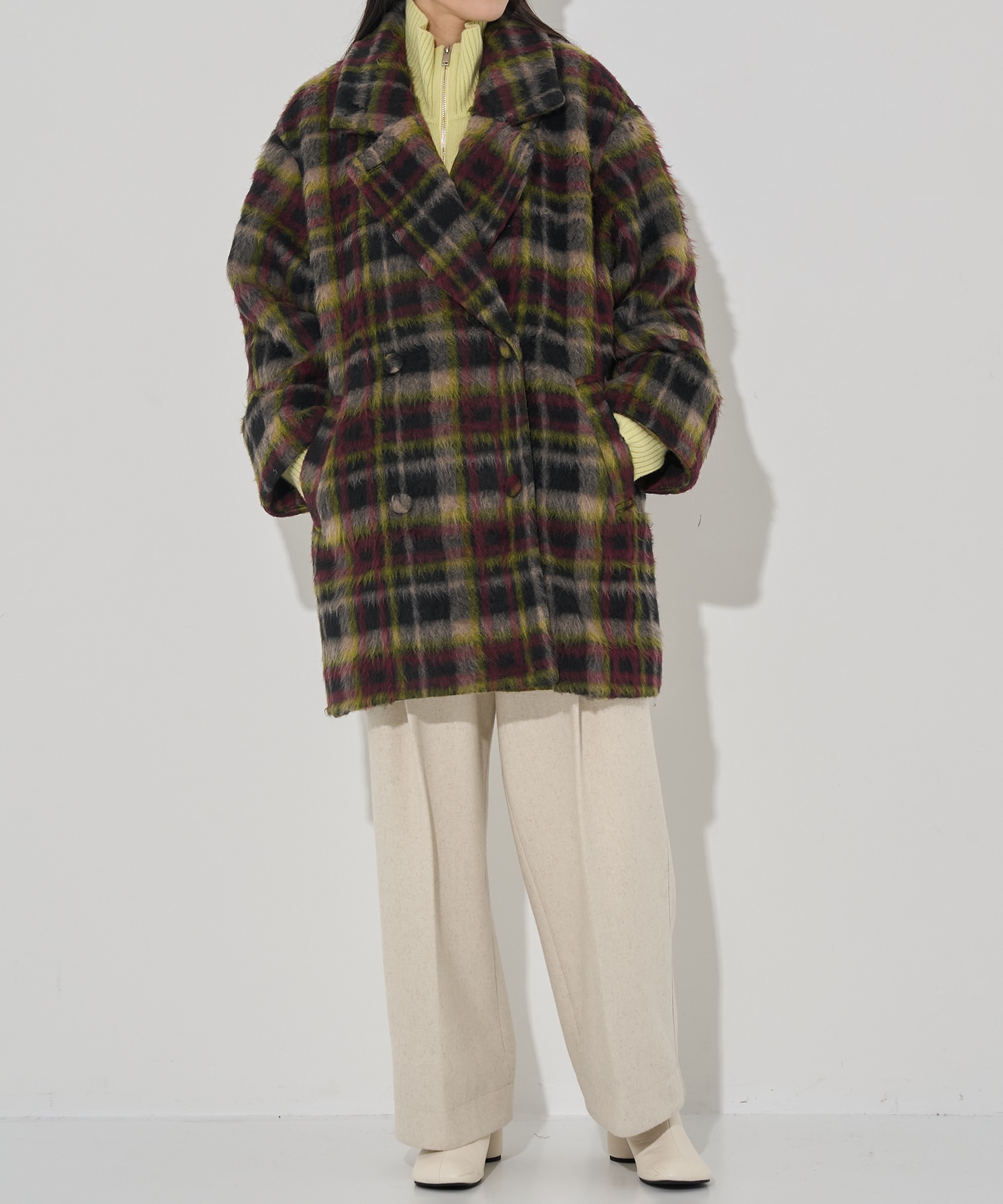 ADORABLE SHAGGY CHECK COAT AMERI