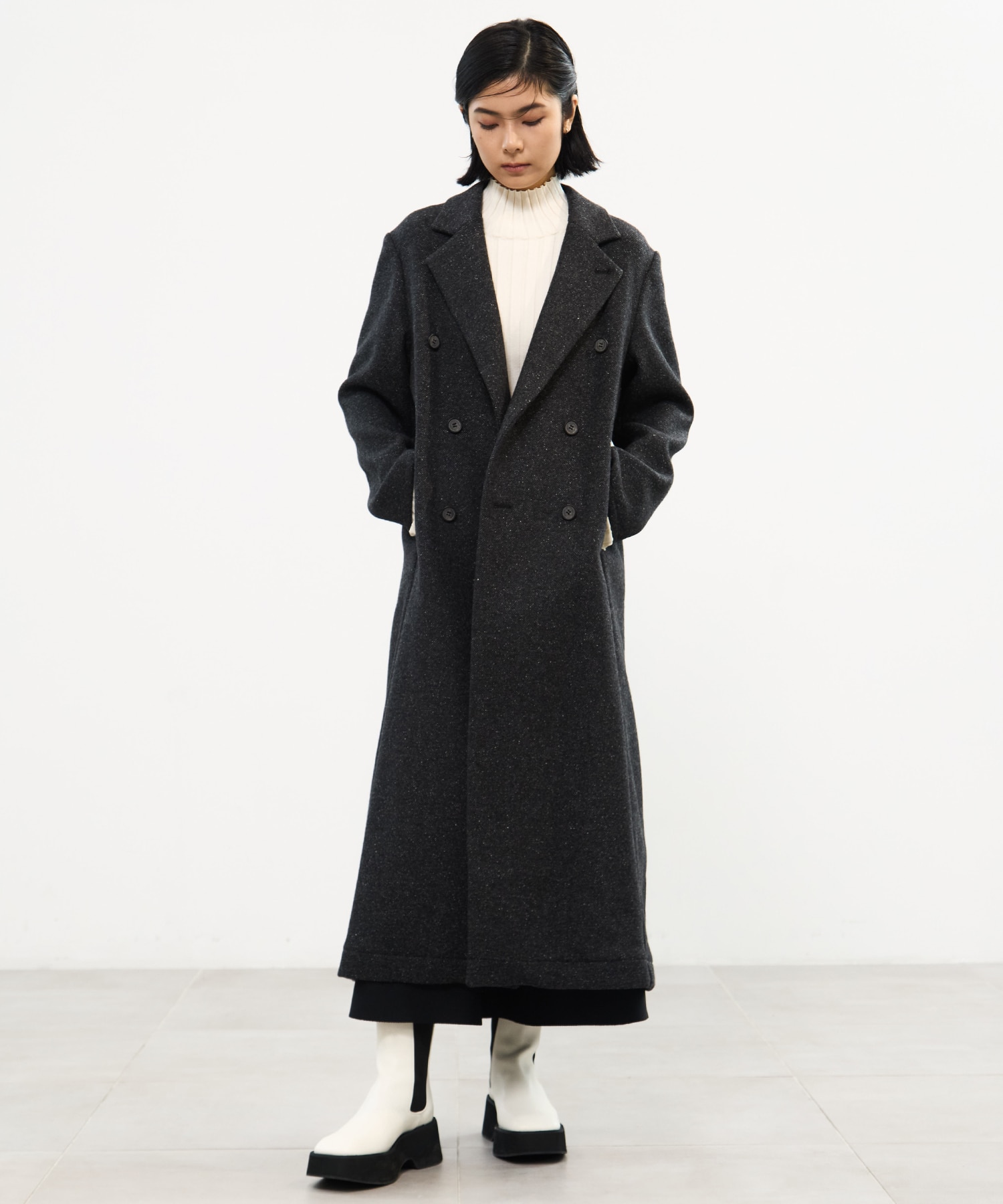 Silk Nep Double Breasted Coat STUDIOUS