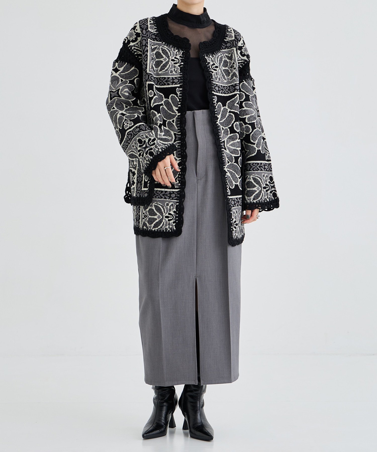 RUG PATTERN KNIT JACKET AMERI