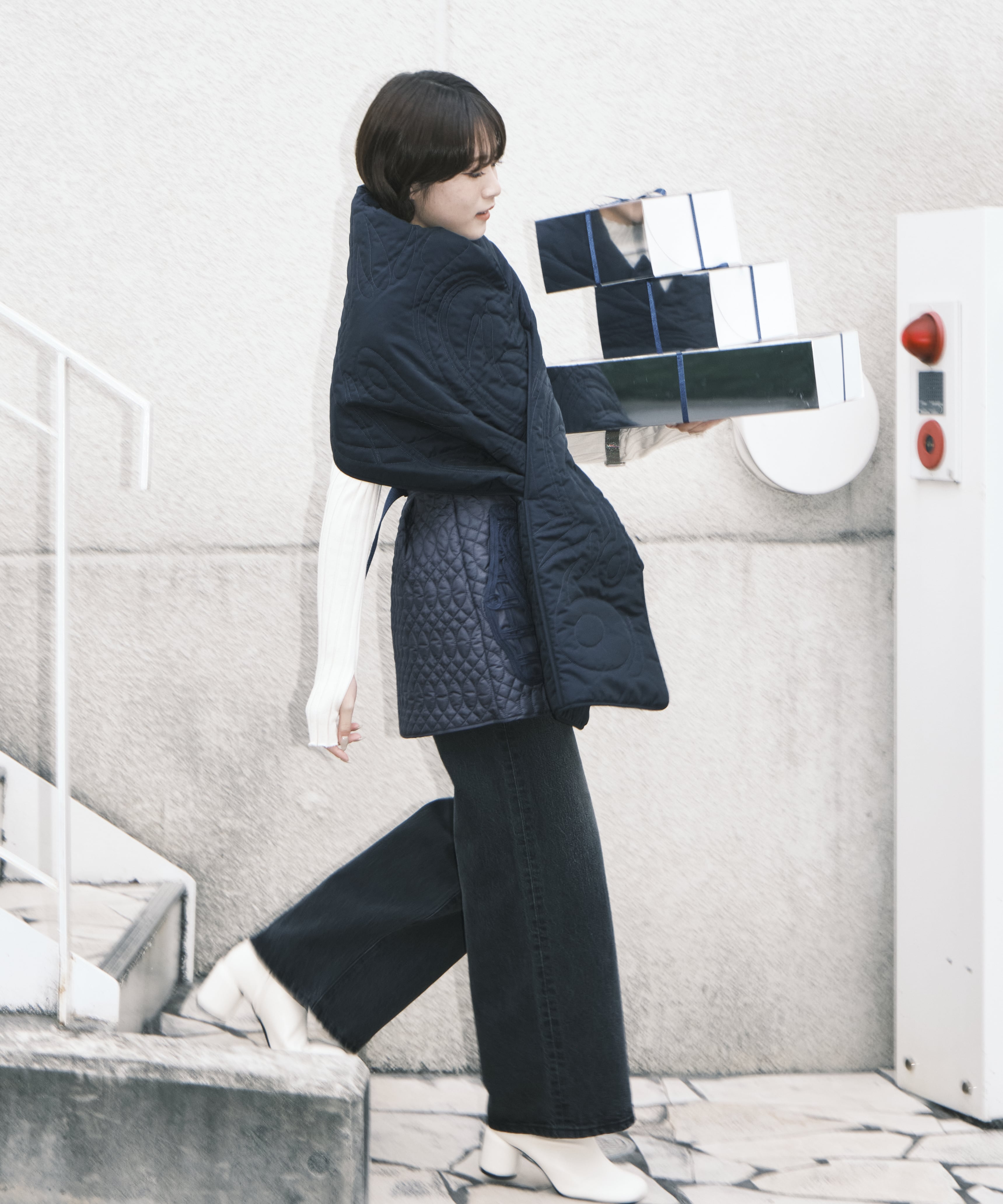 Silk Nylon Quilted Scarf Mame Kurogouchi