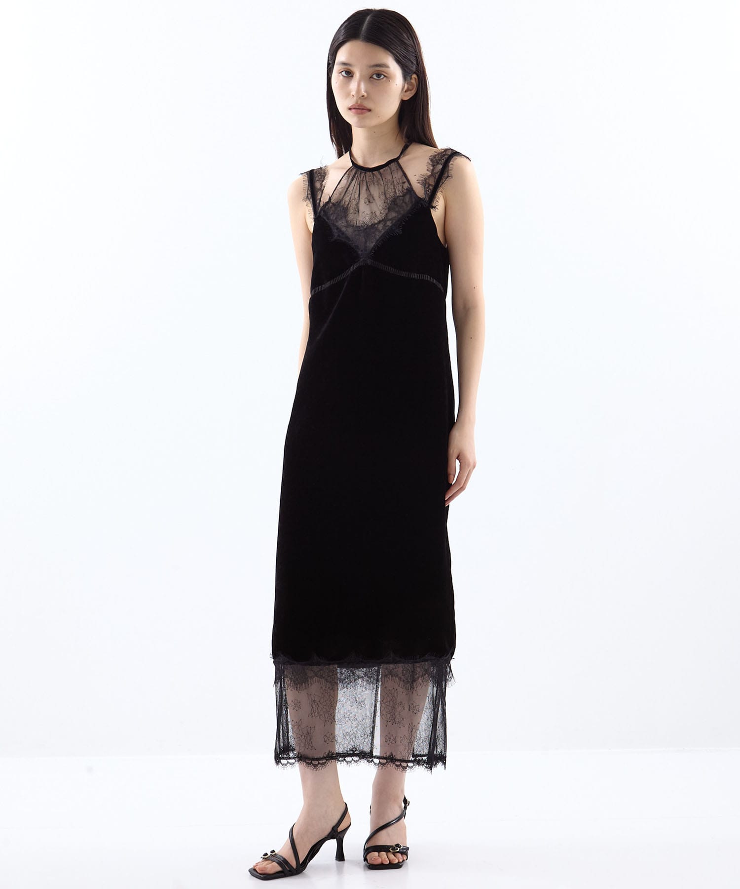 flower lace black velour camisole dress tanakadaisuke