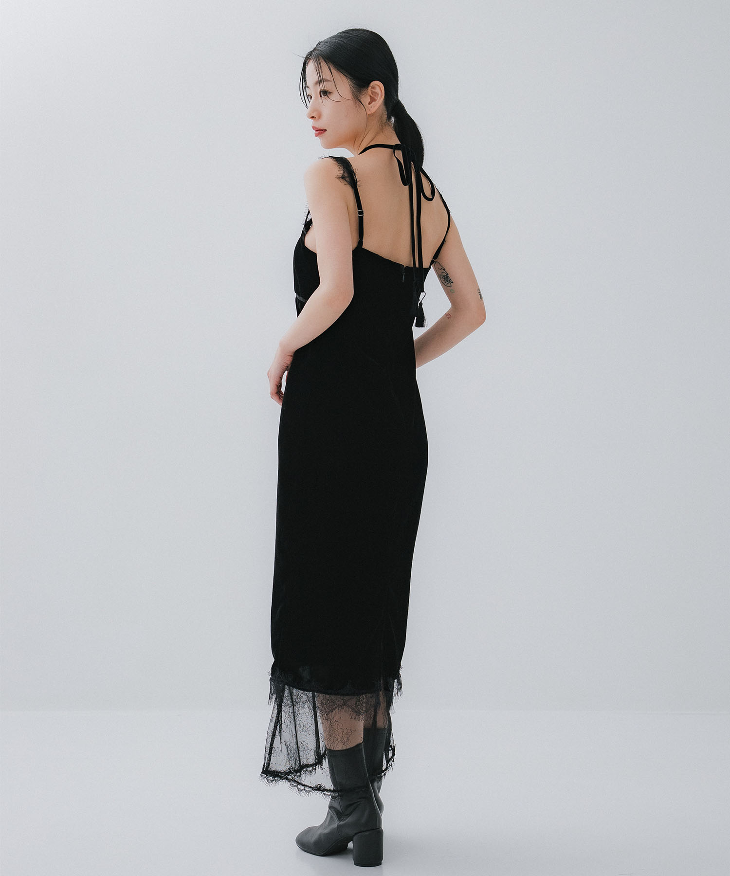 flower lace black velour camisole dress tanakadaisuke