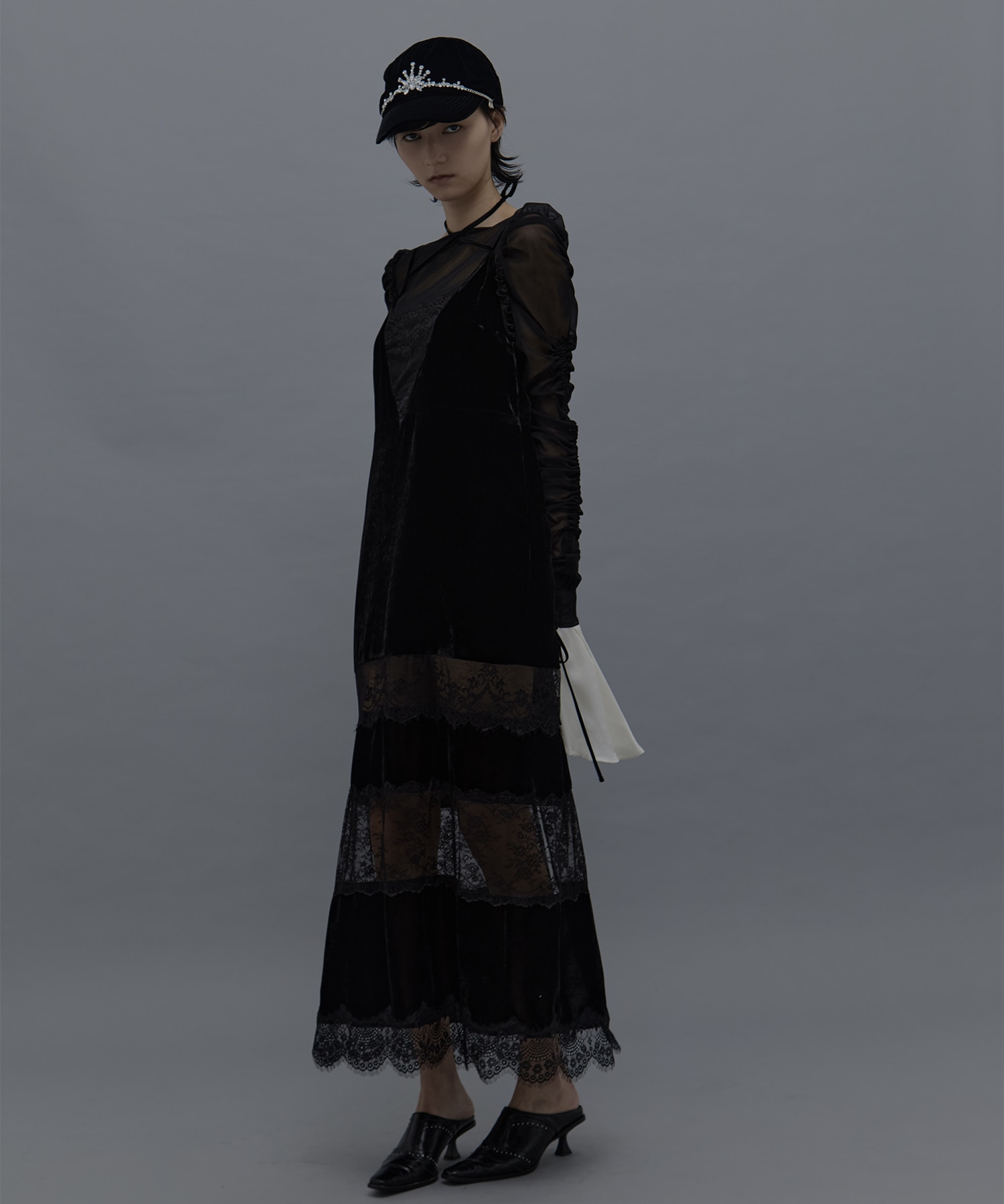 別注black lace velour camisole dress tanakadaisuke