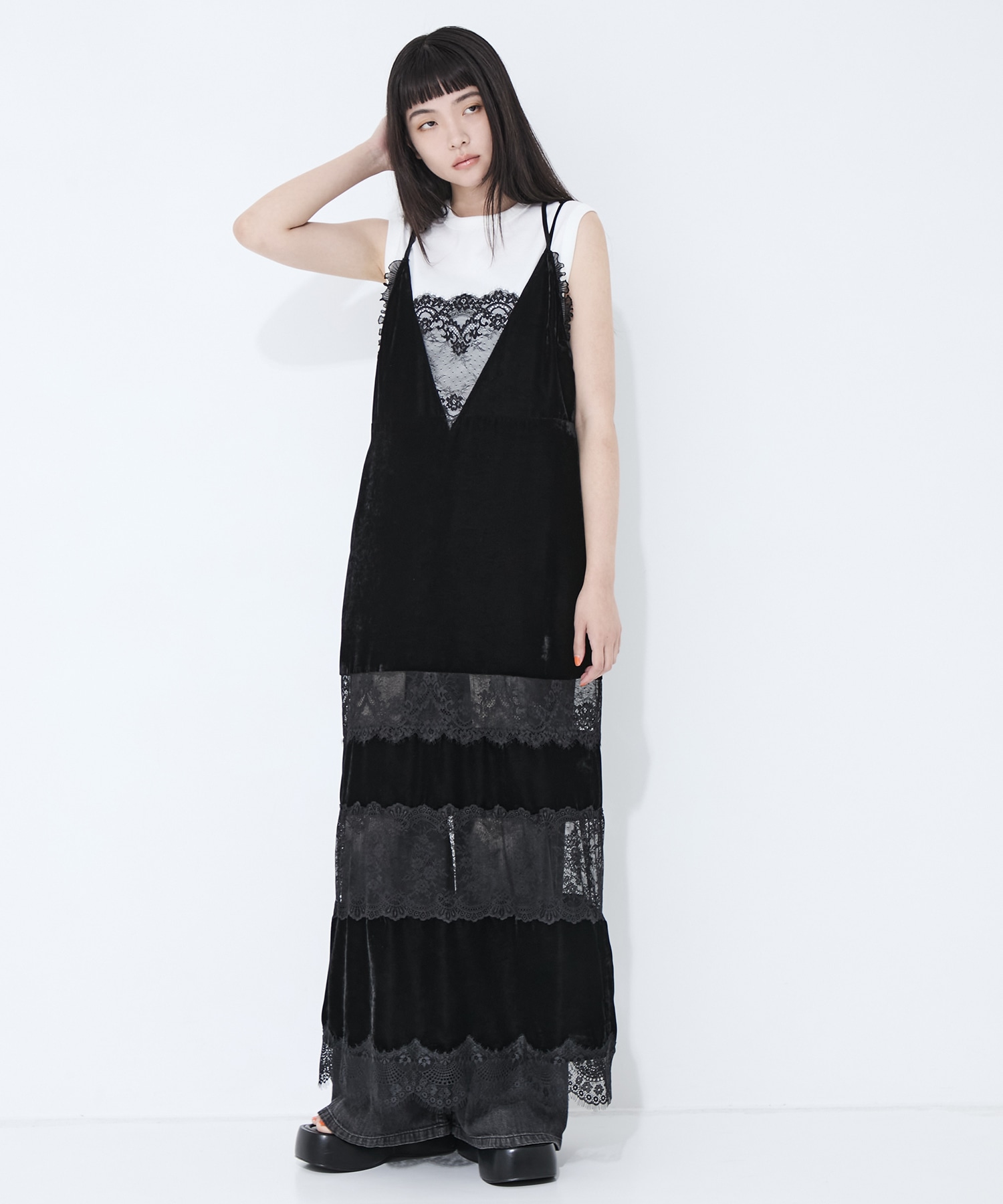 別注black lace velour camisole dress tanakadaisuke