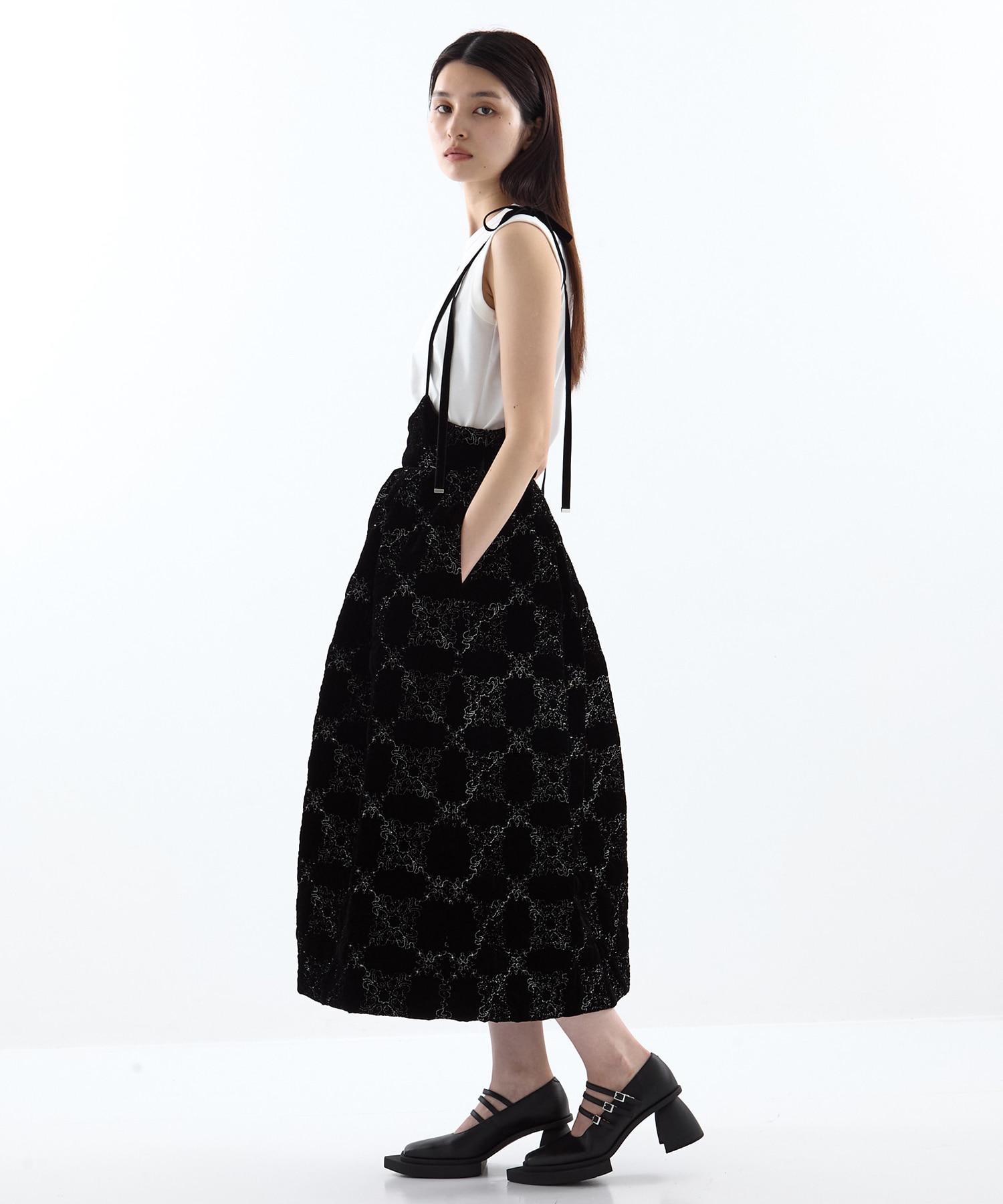 palace tiles quilted overalls skirt tanakadaisuke