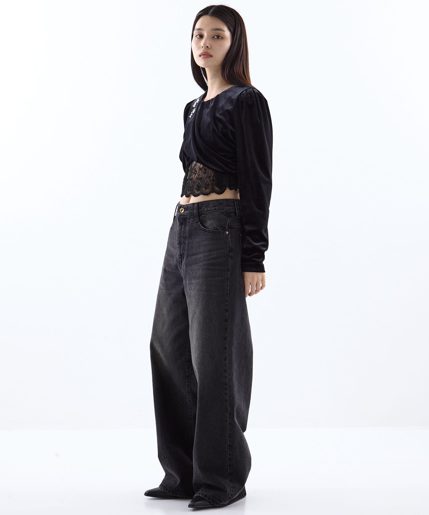 gather neck velour tops tanakadaisuke