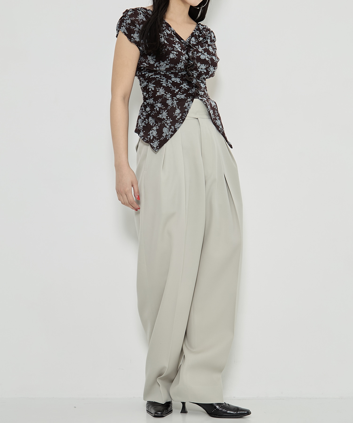 ROSE VELVET TULLE SHIRRING TOP FETICO