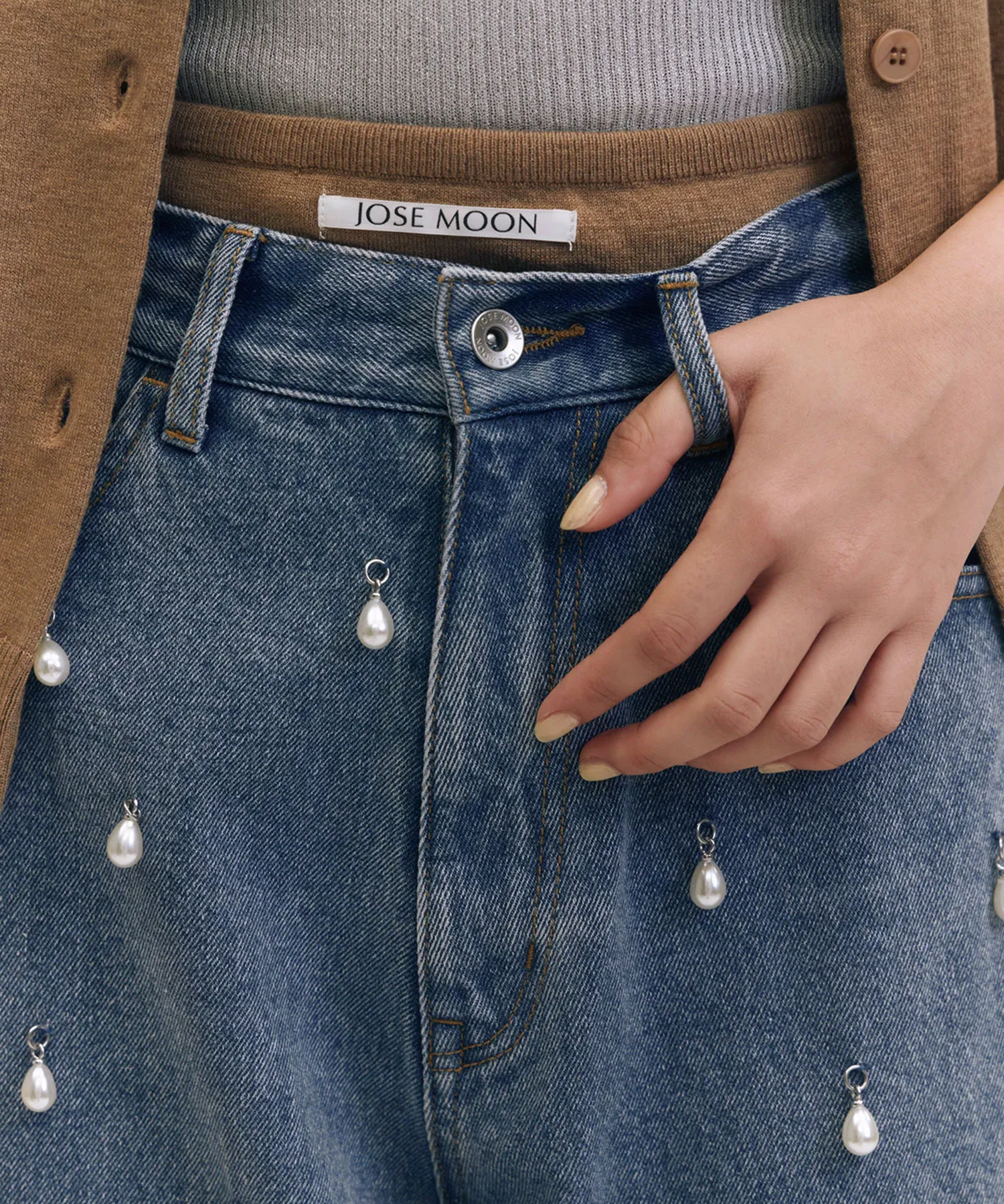 WIDE DENIM PANTS with PEARL JOSEMOON