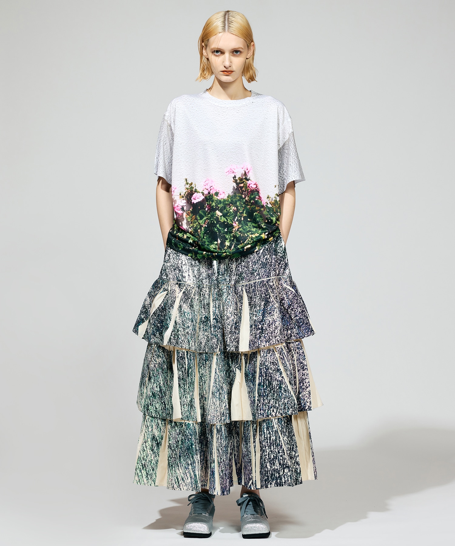 DIRECT PRINT RIB GATHER LONG SKIRT NON TOKYO