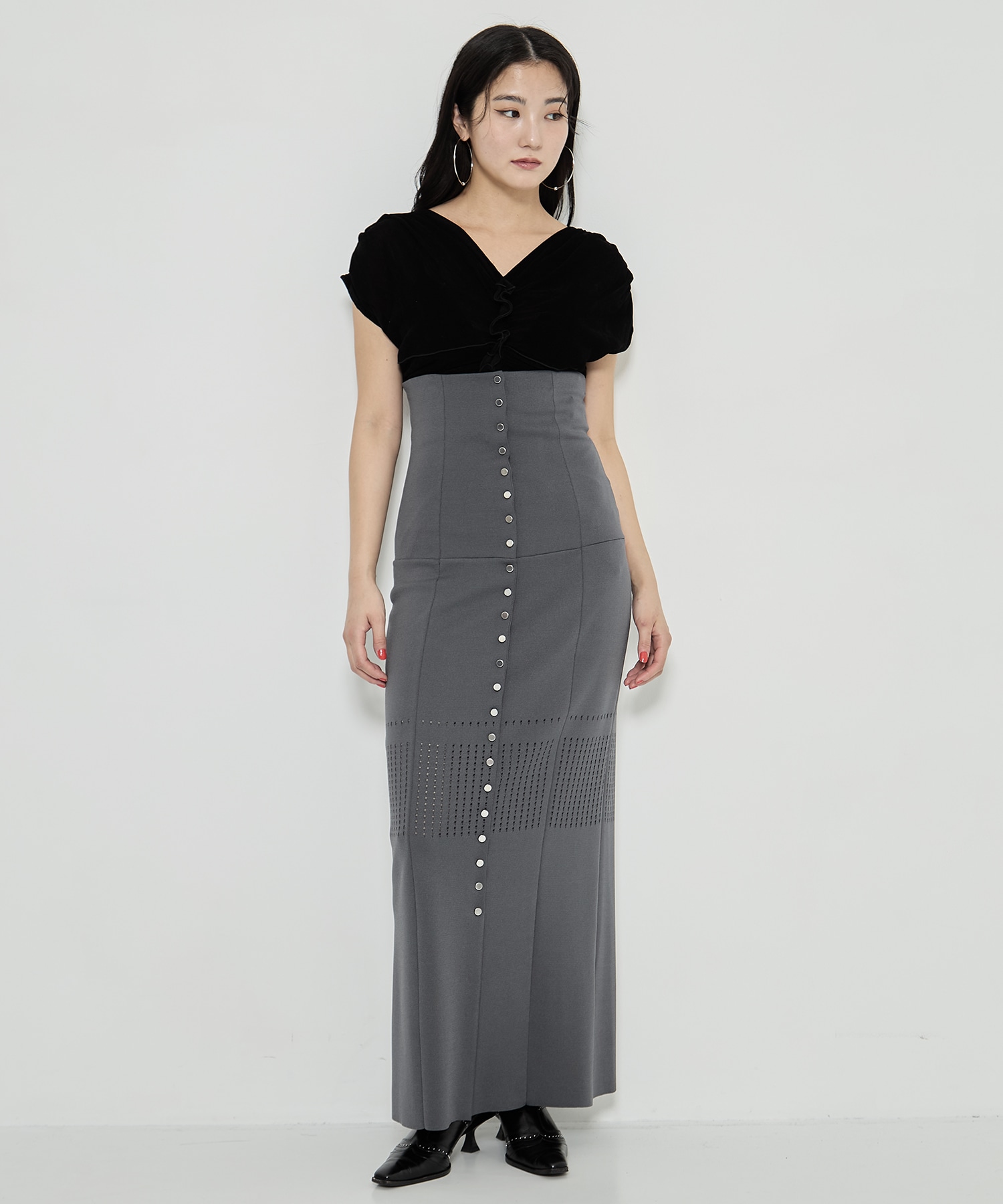 STRAPS KNIT LONG SKIRT FETICO