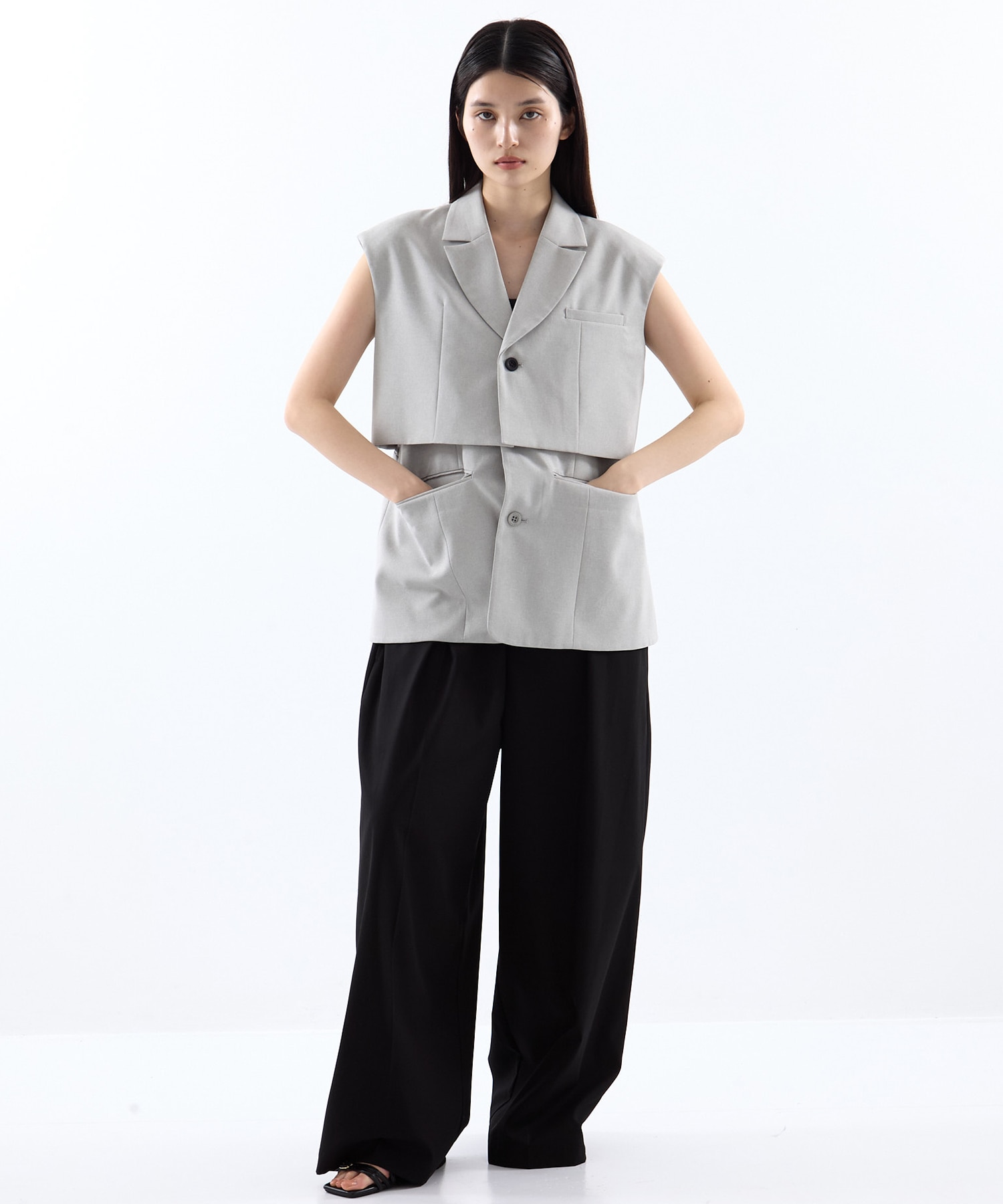 3WAY PIN TUCK LAYERED VEST AMERI