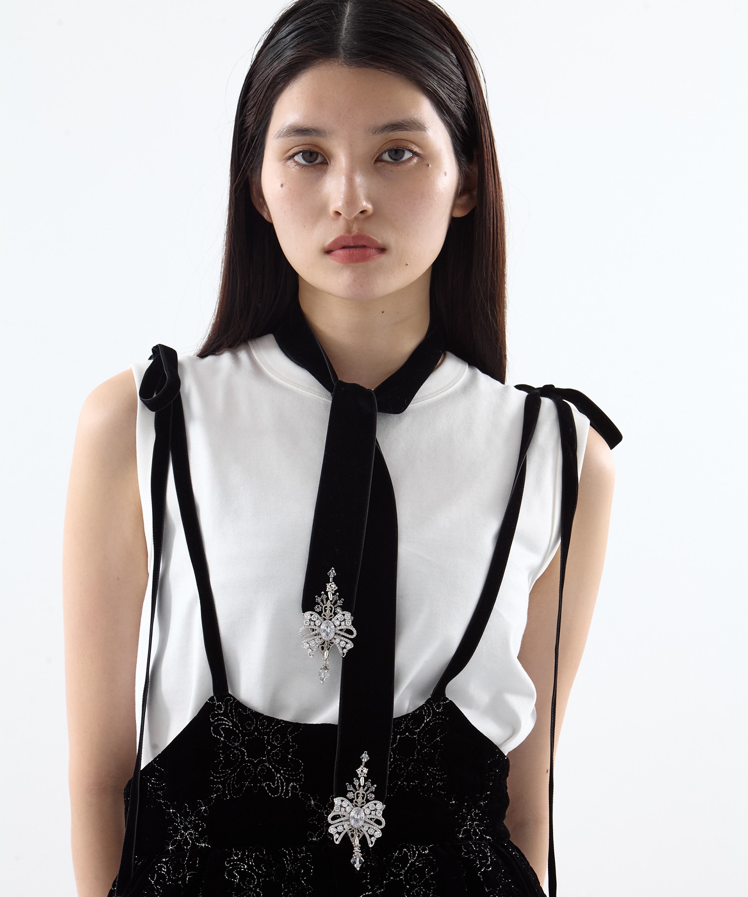 ribbon bijou velvet long ribbon Black tanakadaisuke