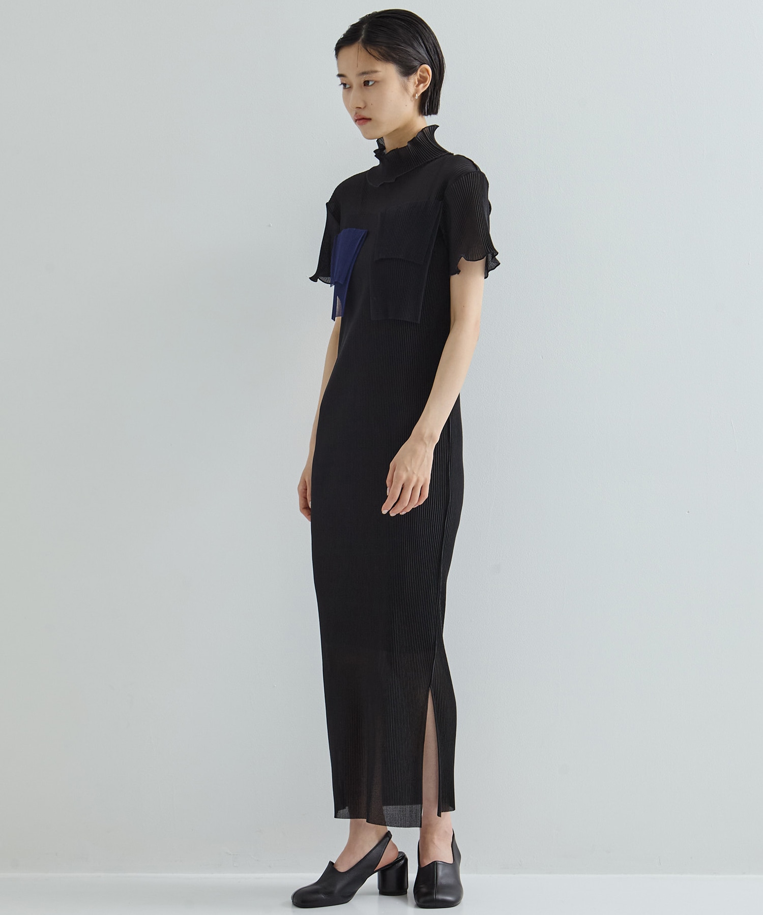 別注SHEER LAYERED SHORT SLEEVE HIGH NECK  DRESS kotohayokozawa