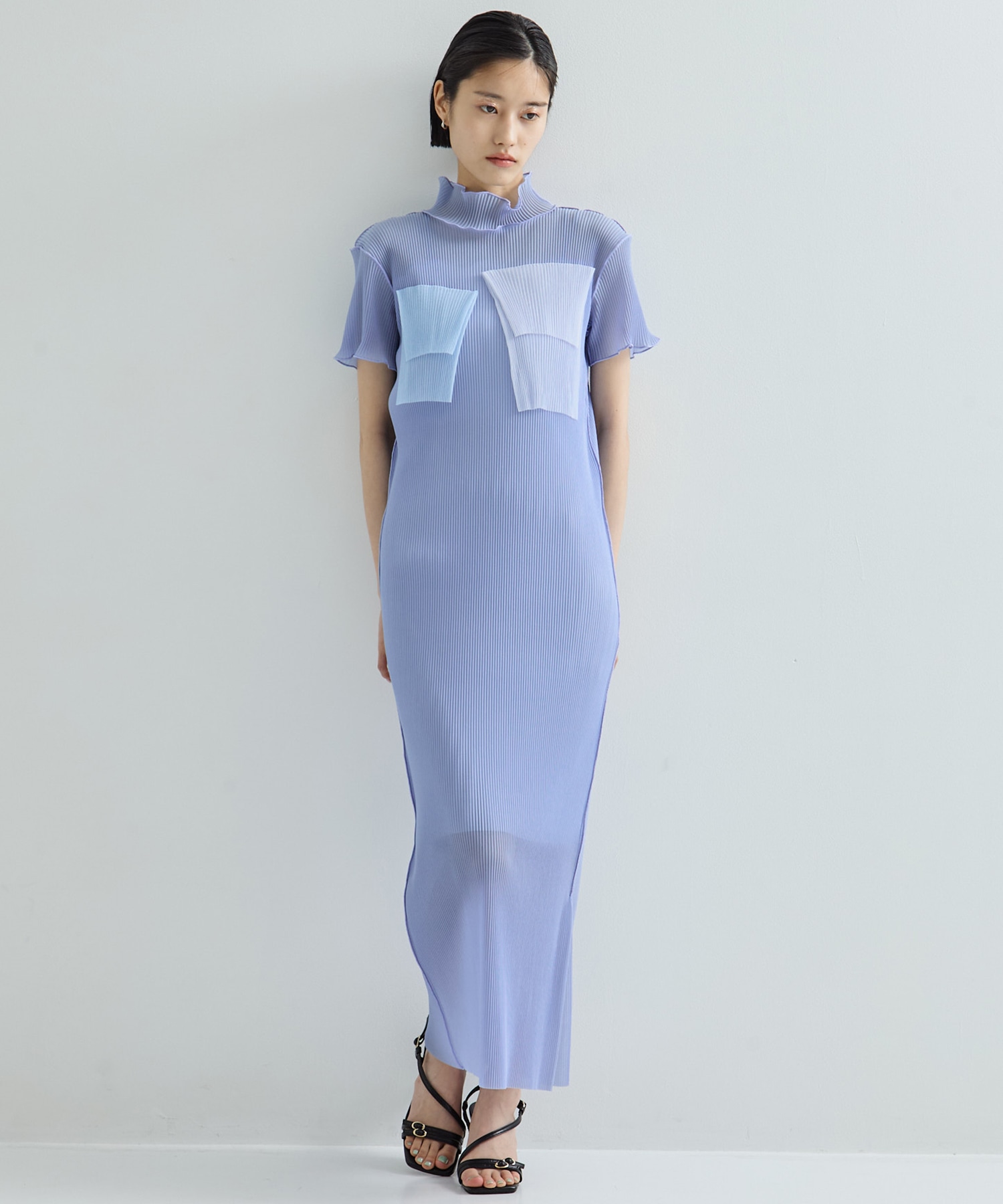 別注SHEER LAYERED SHORT SLEEVE HIGH NECK  DRESS kotohayokozawa