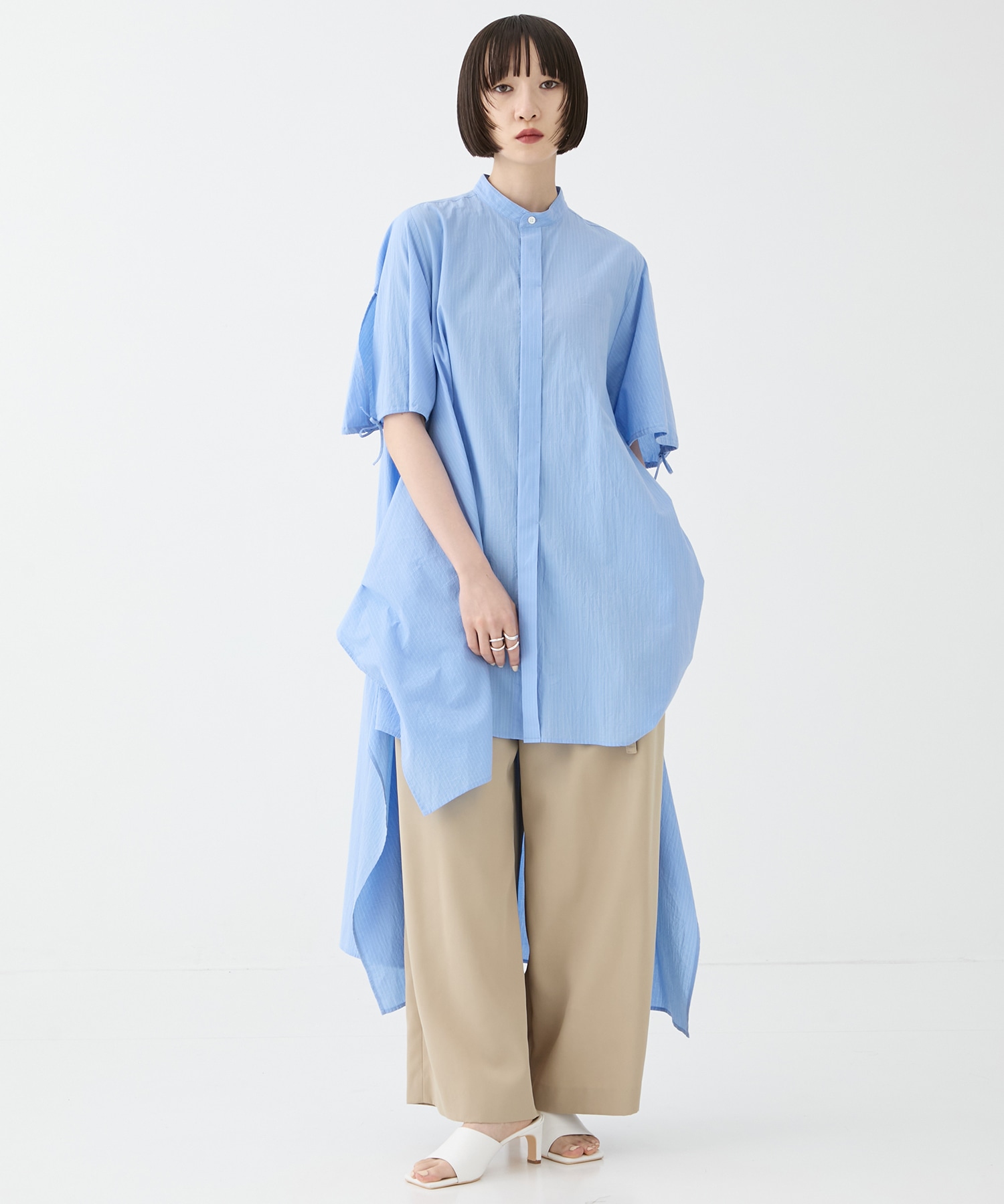 別注 Coボイルサッカーケープスリーブシャツ FEMMENT