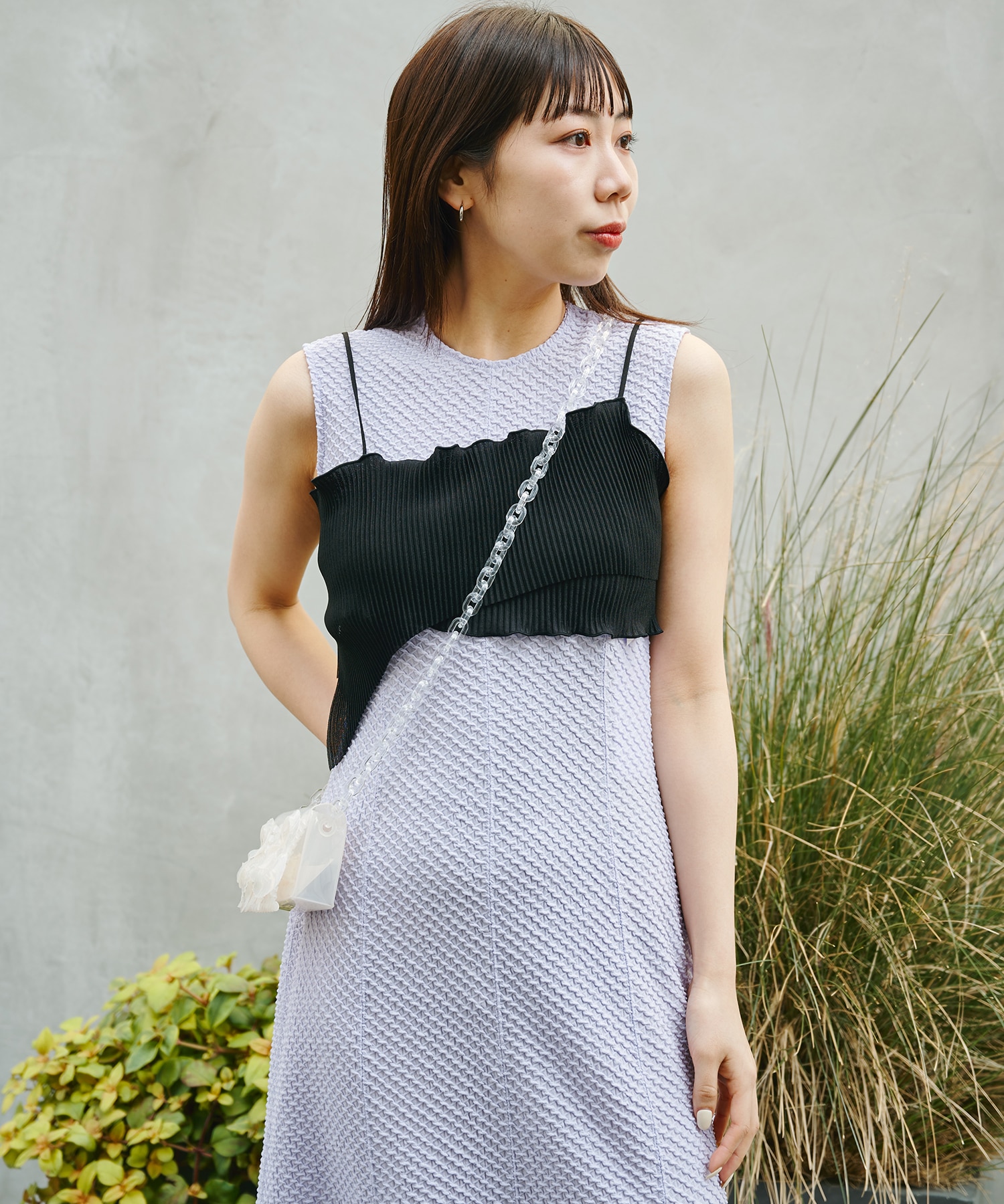 Shirring Jersey Jacquard Sleeveless Dress Mame Kurogouchi