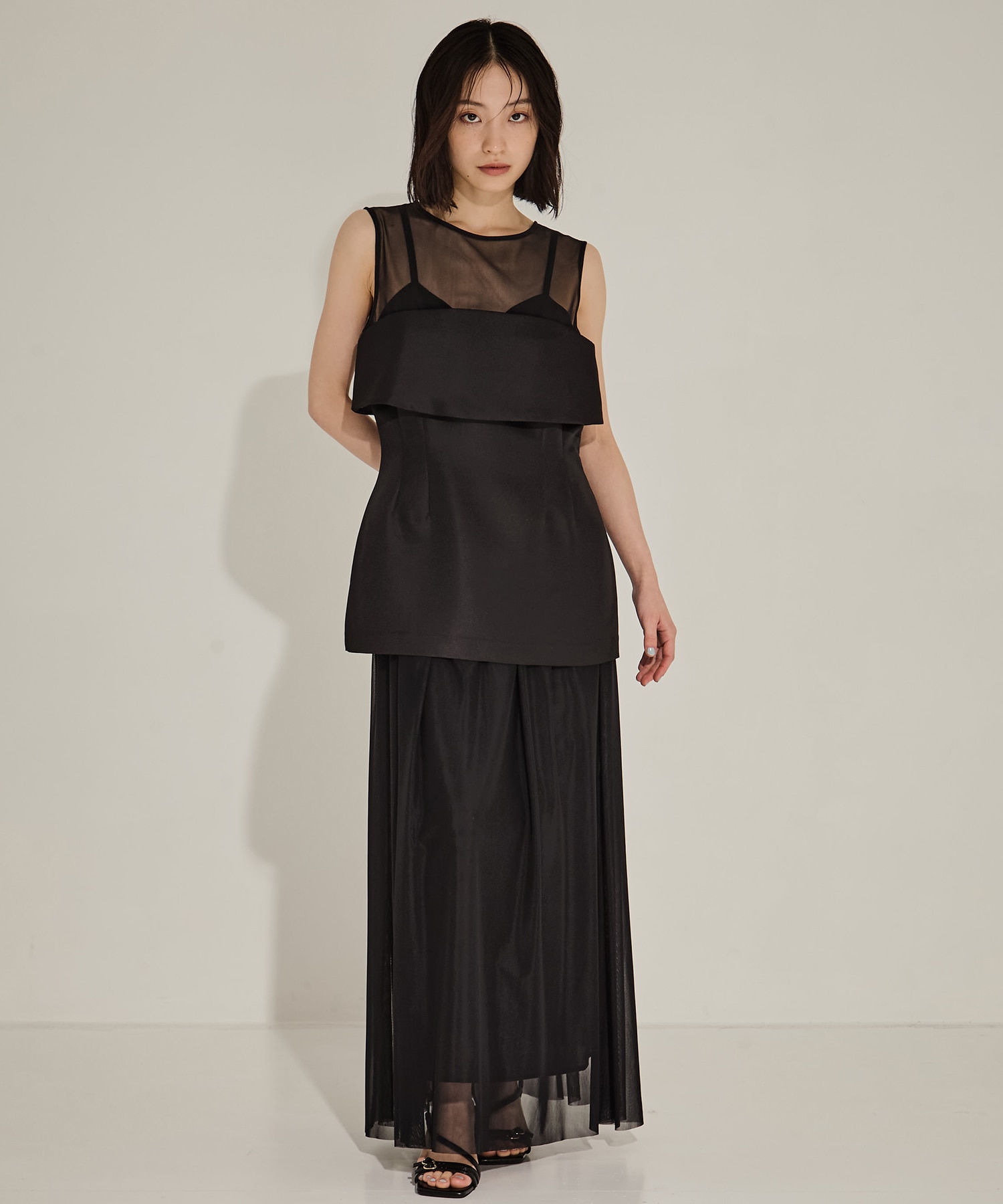 CORSET LAYERED SHEER DRESS AMERI