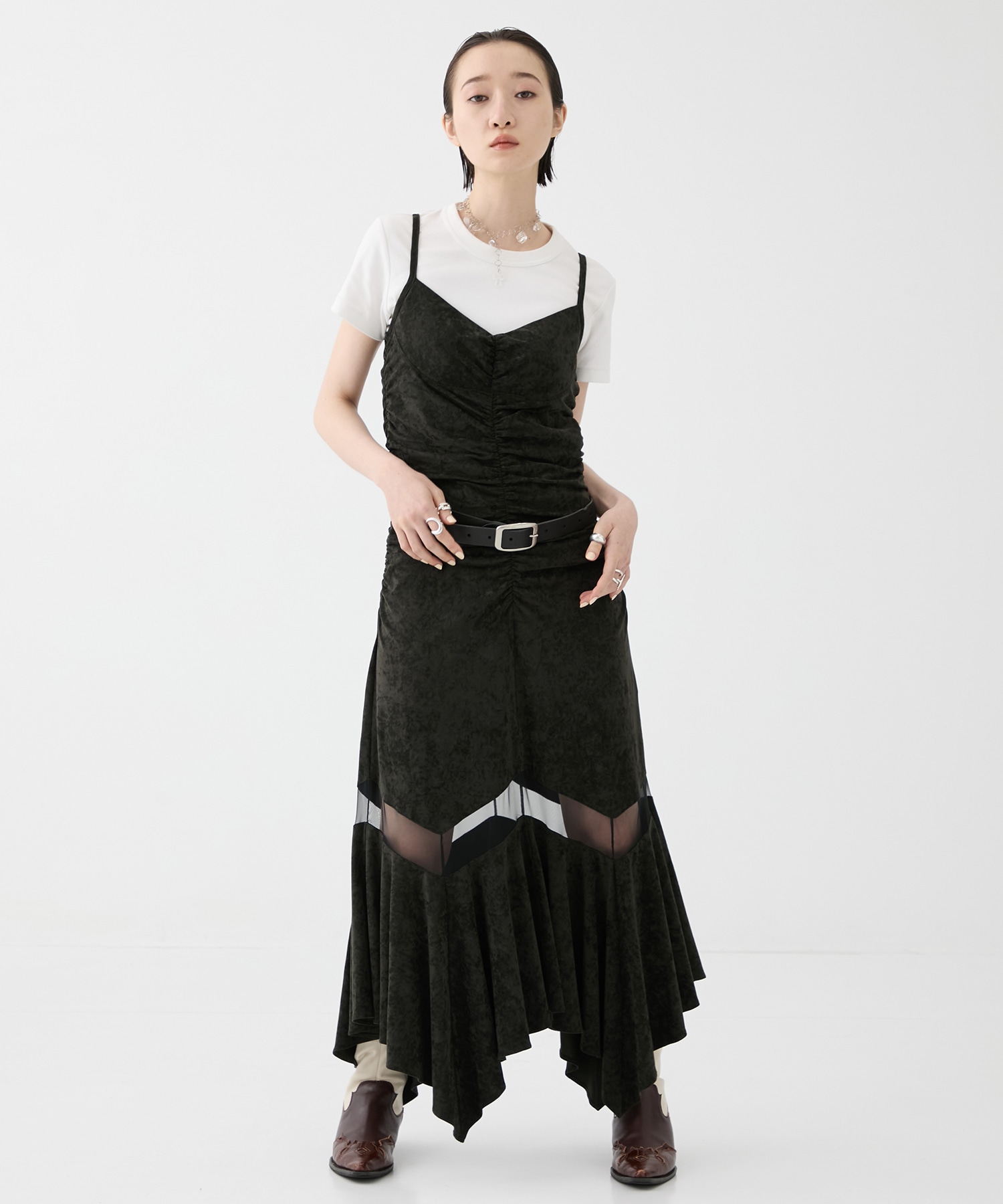 別注 VELOUR SHEER CUT HEM DRESS FETICO
