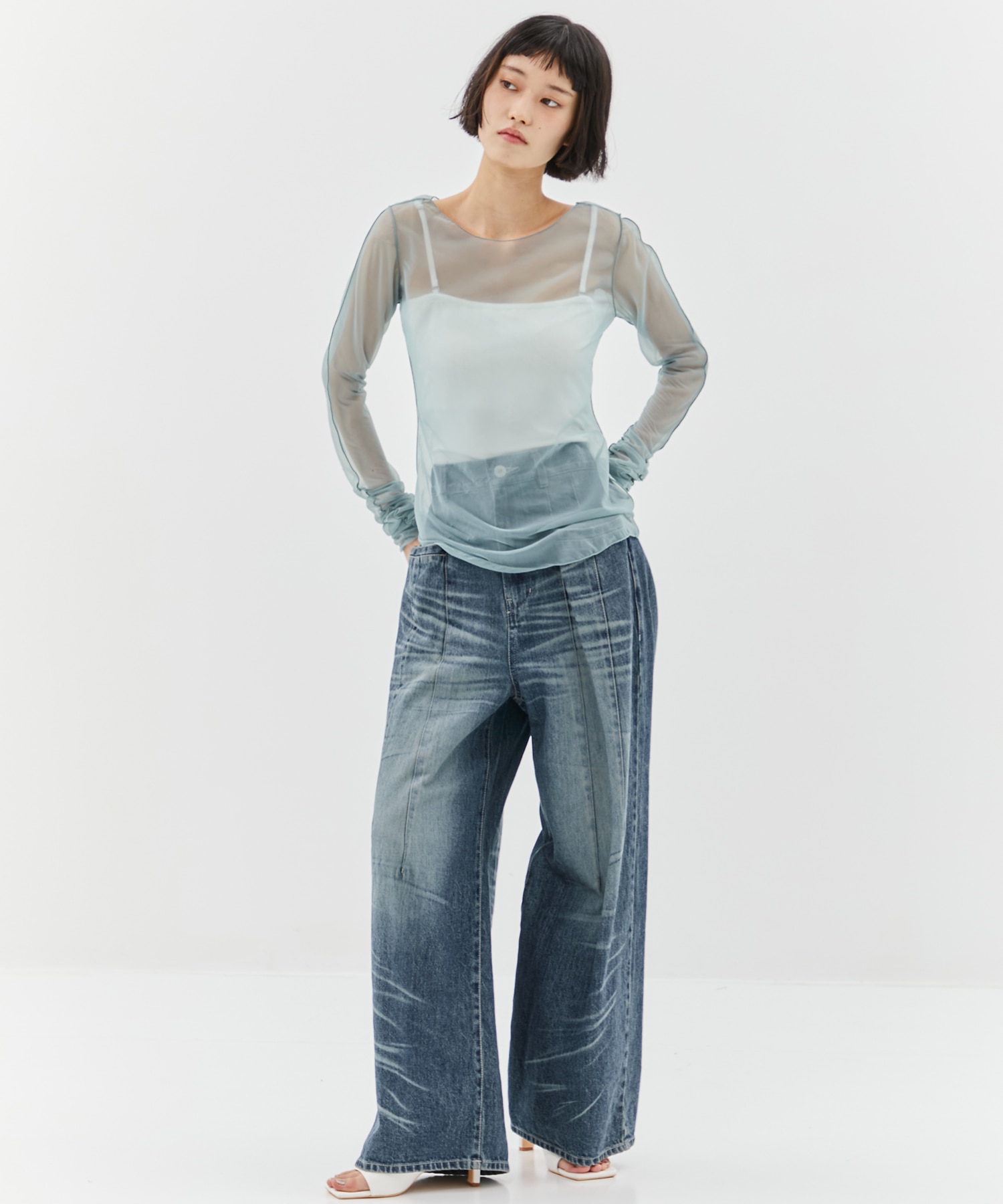 Gathered Sleeve Sheer Top STUDIOUS
