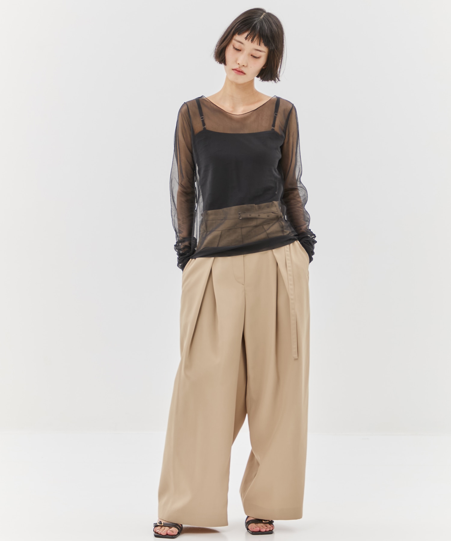 Gathered Sleeve Sheer Top STUDIOUS